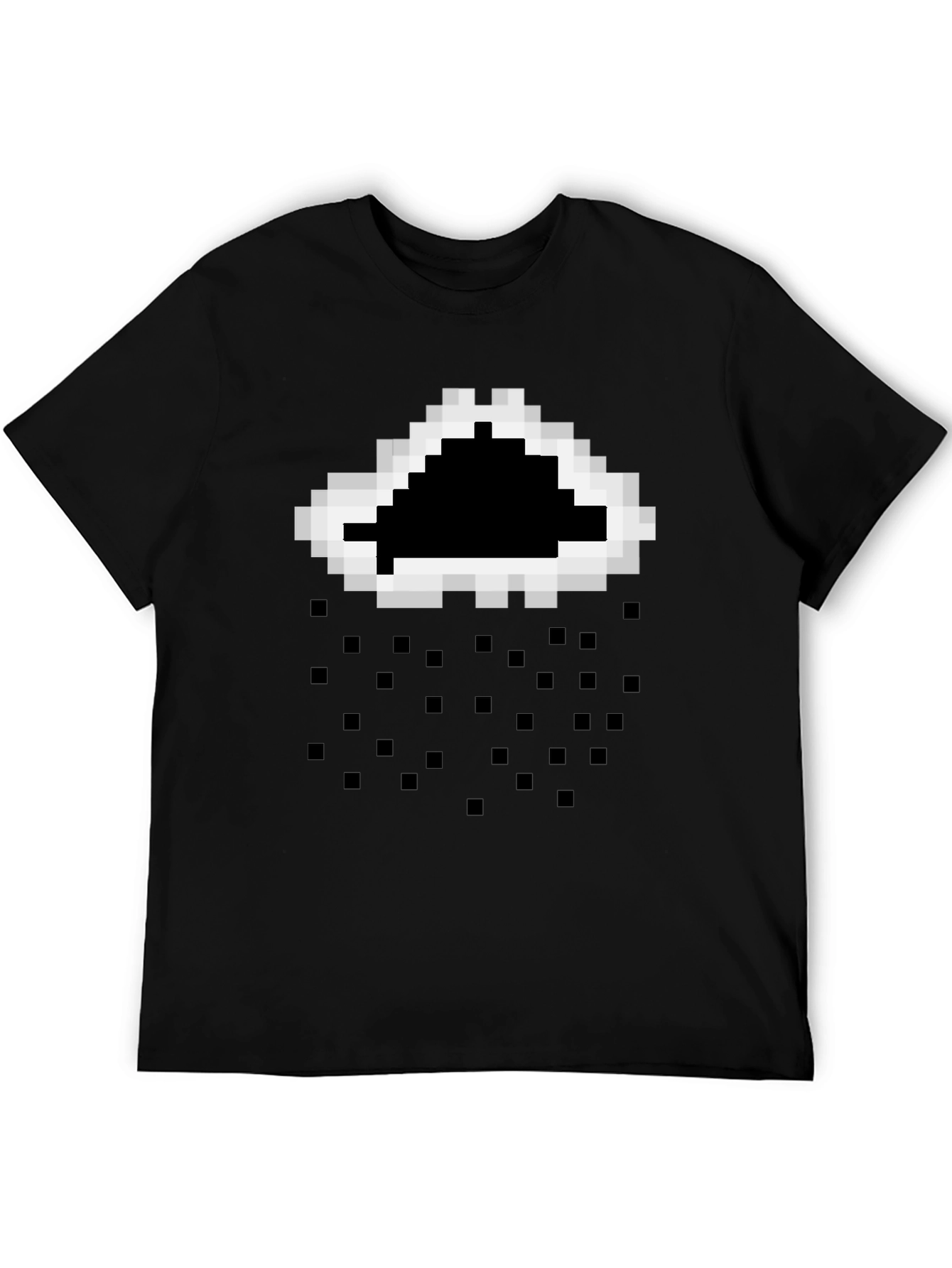 Pixelated Cloud Rain T-Shirt - Black