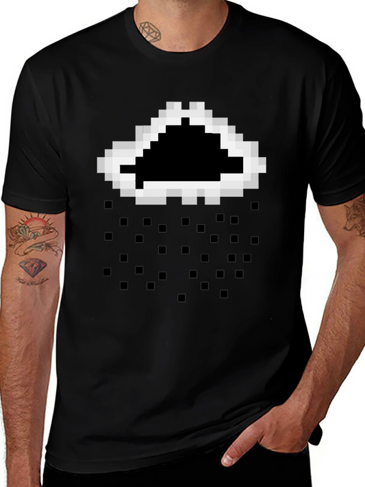 Pixelated Cloud Rain T-Shirt - Black