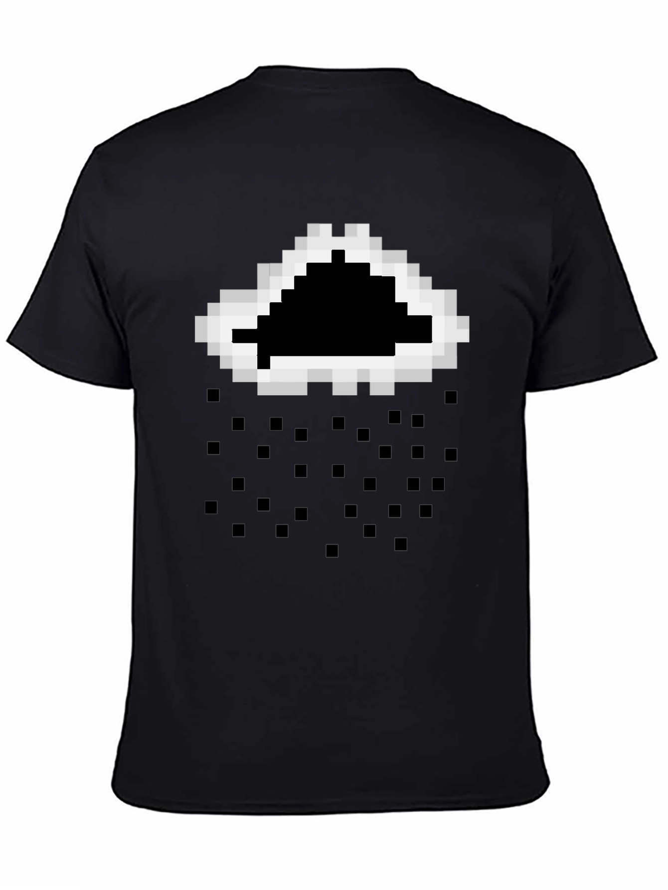 Pixelated Cloud Rain T-Shirt - Black