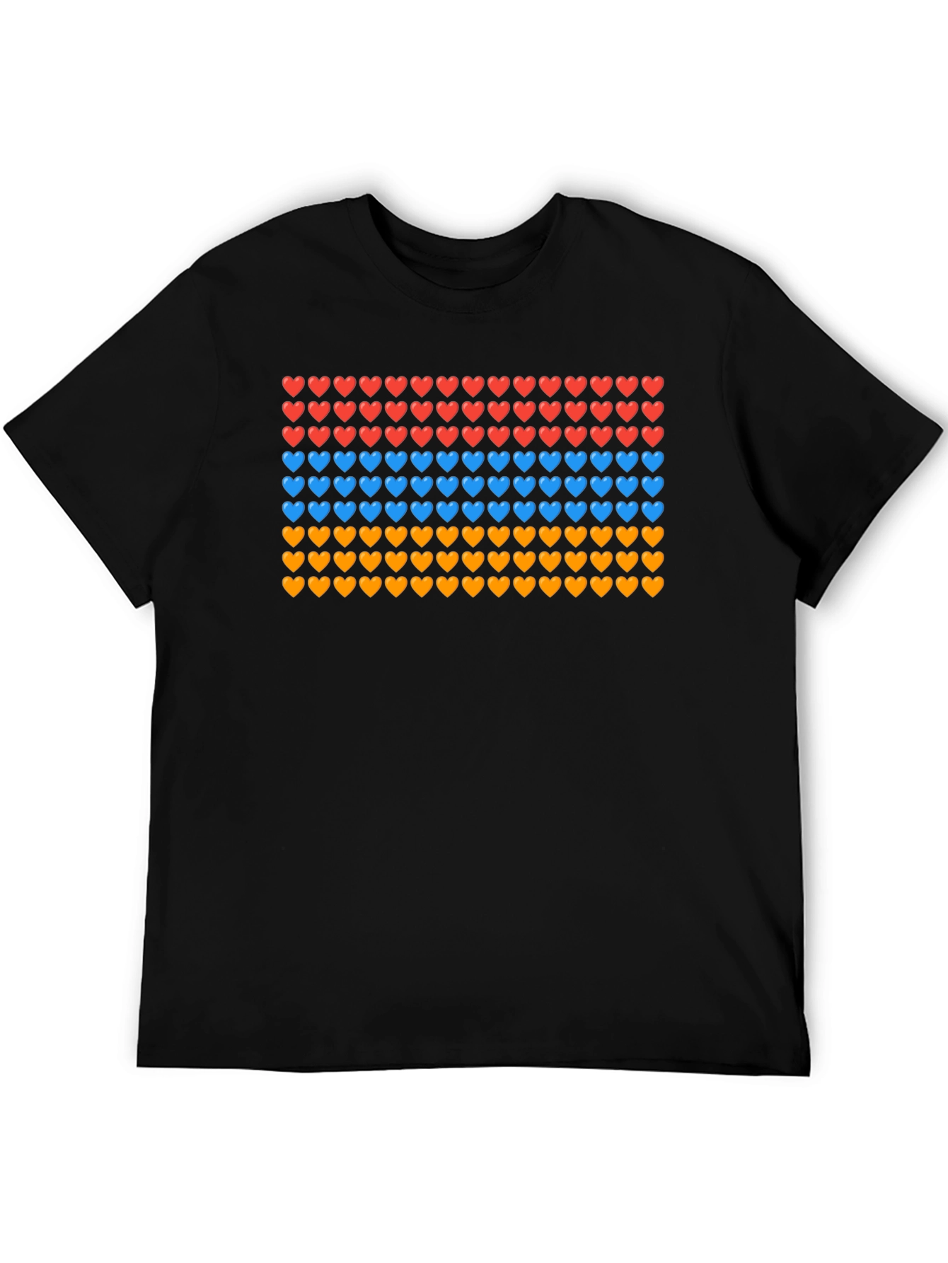 Heart Pattern T-Shirt - Red Blue Orange