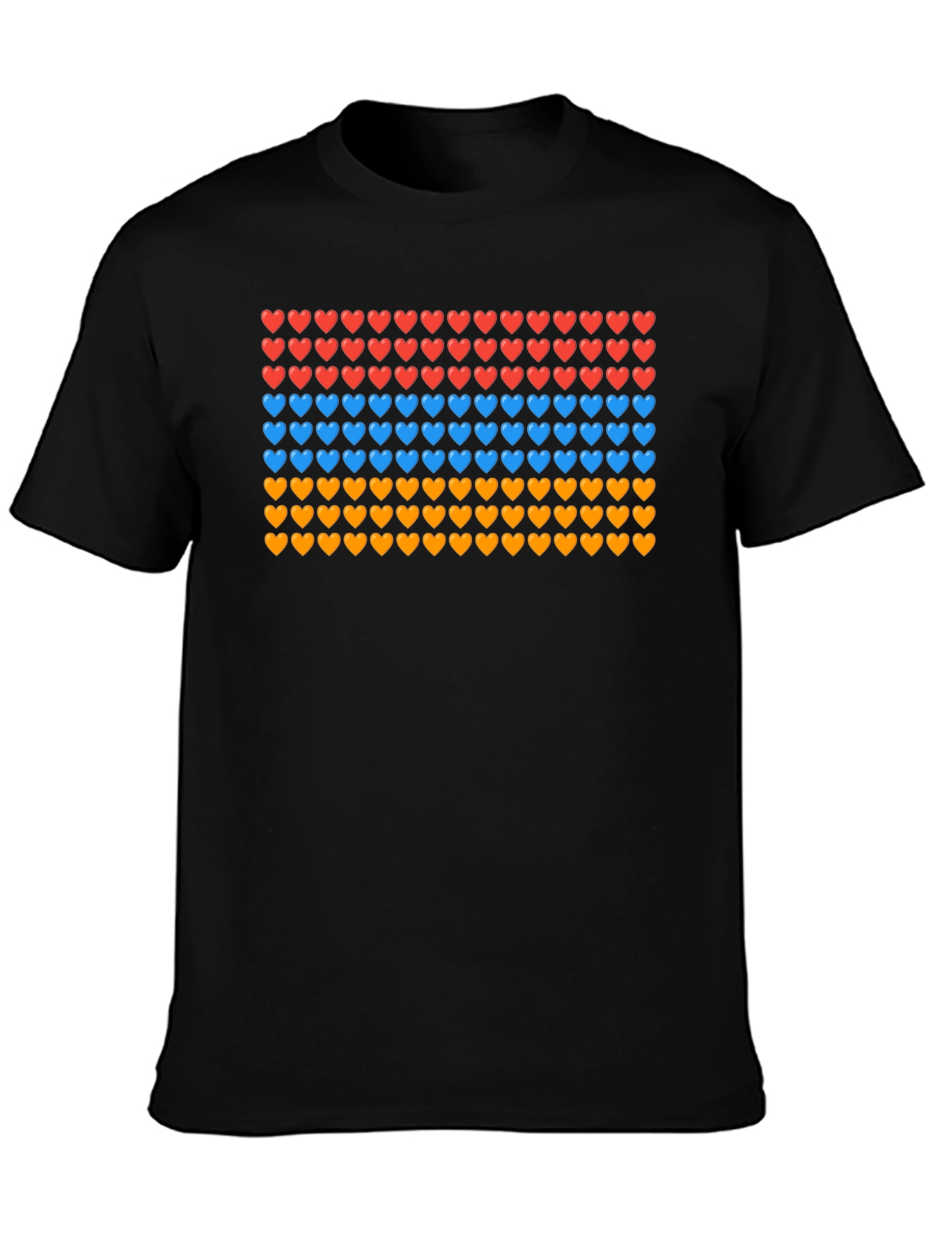 Heart Pattern T-Shirt - Red Blue Orange