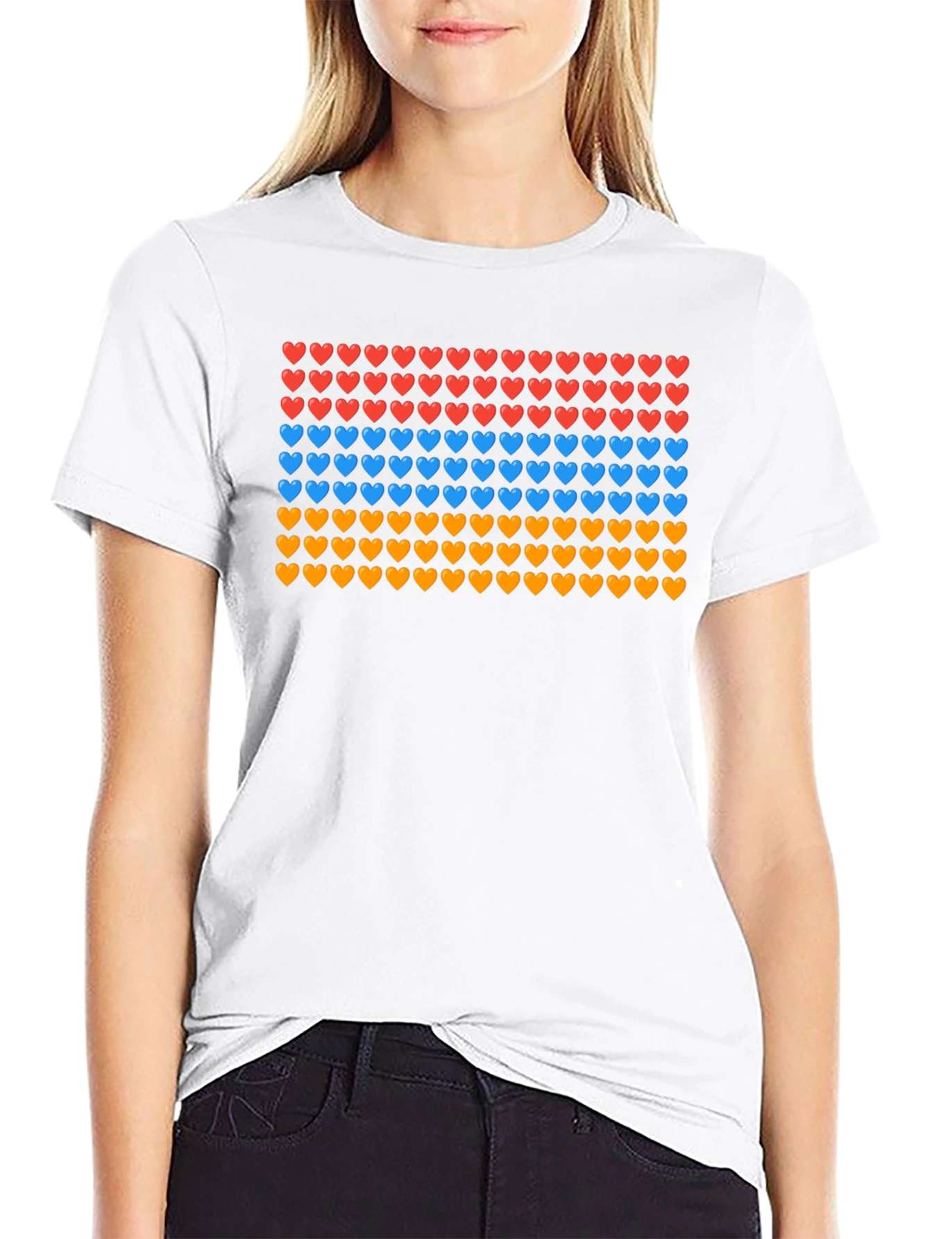 Heart Pattern T-Shirt - Red Blue Orange