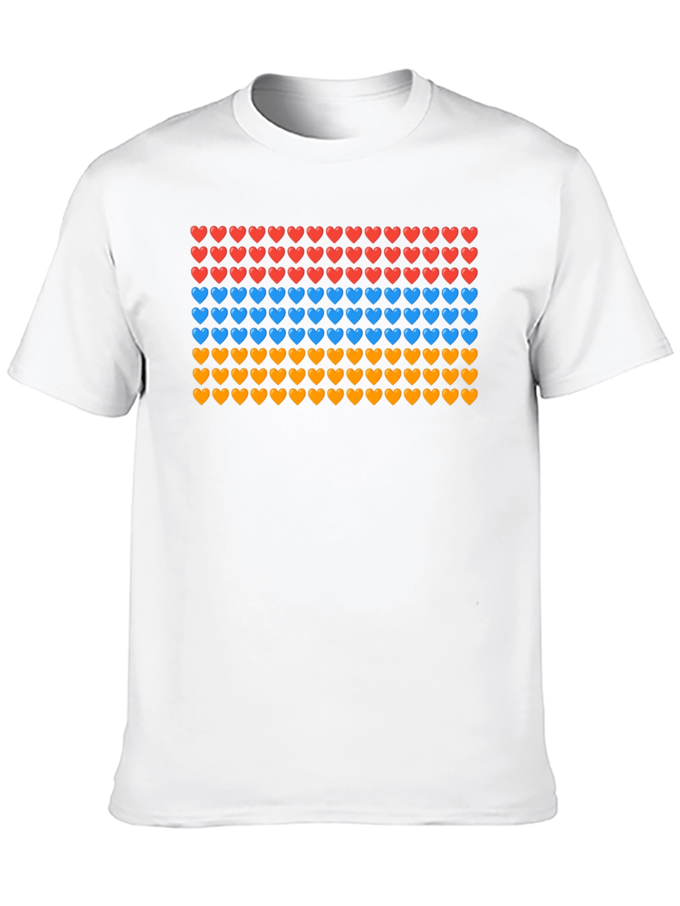 Heart Pattern T-Shirt - Red Blue Orange
