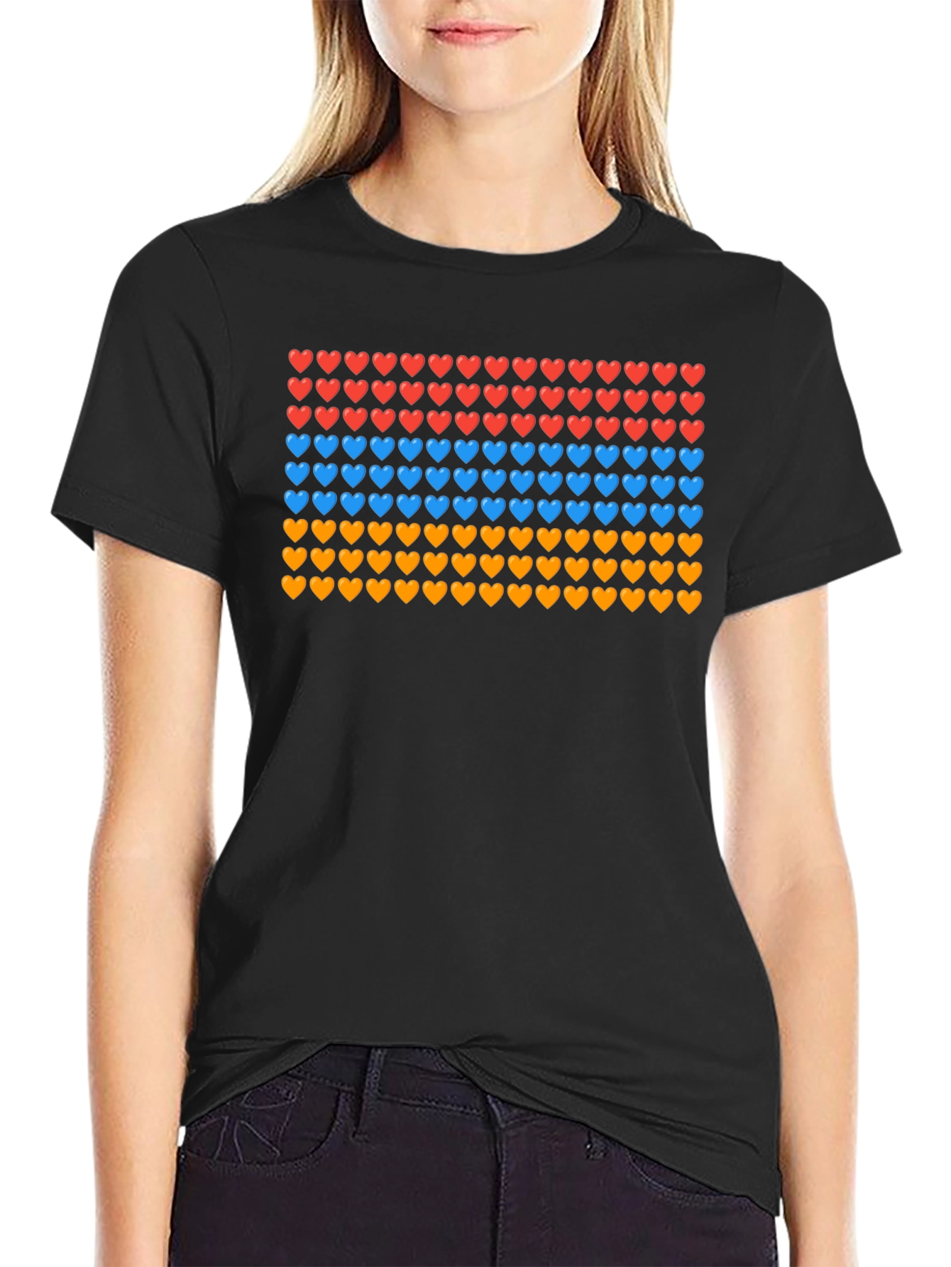 Heart Pattern T-Shirt - Red Blue Orange
