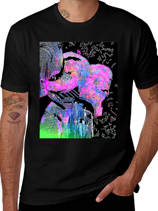 Abstract Art Graphic Print Mens Black T-Shirt