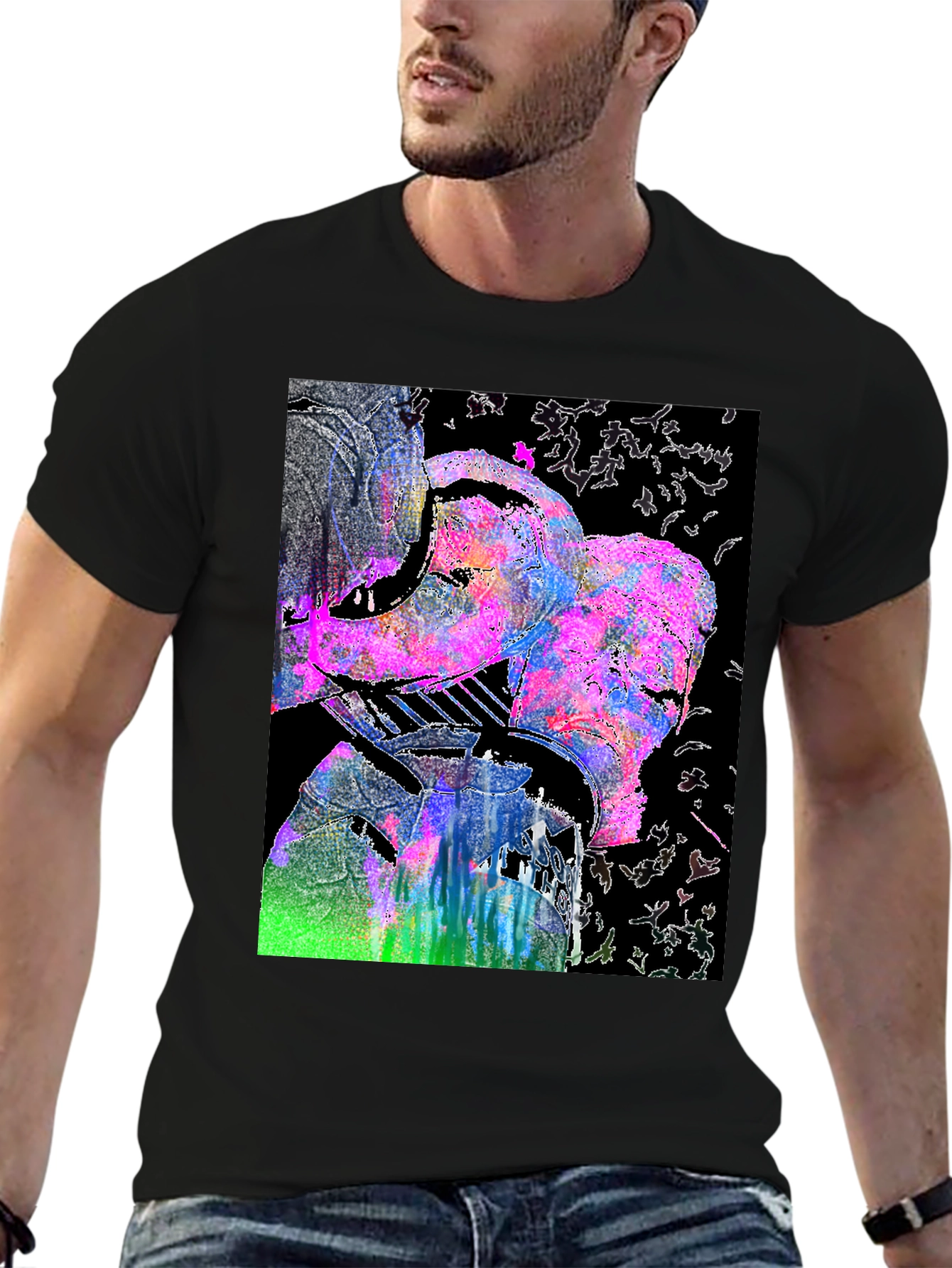 Abstract Art Graphic Print Mens Black T-Shirt