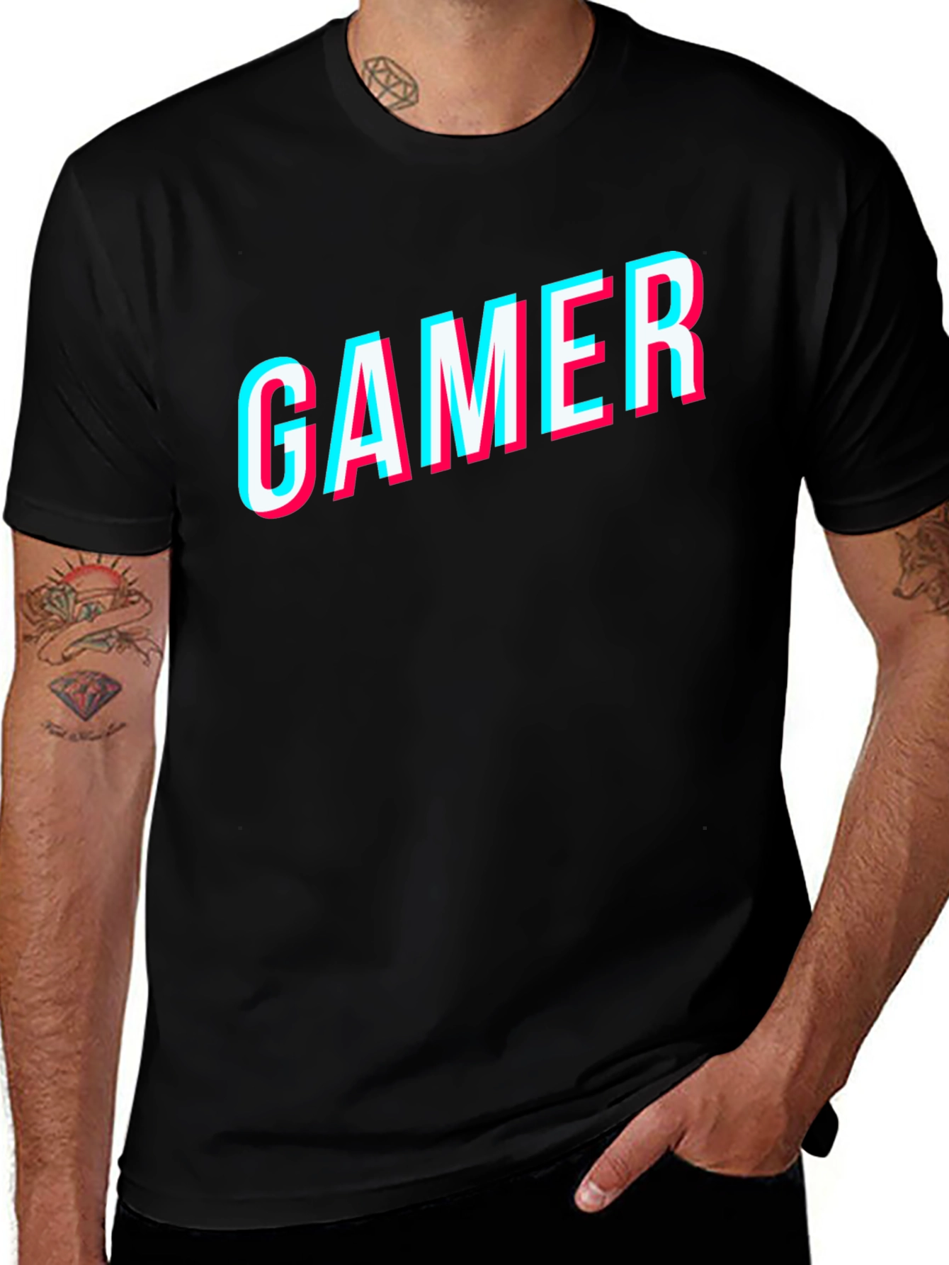 Gamer Glitch Style Black T-Shirt