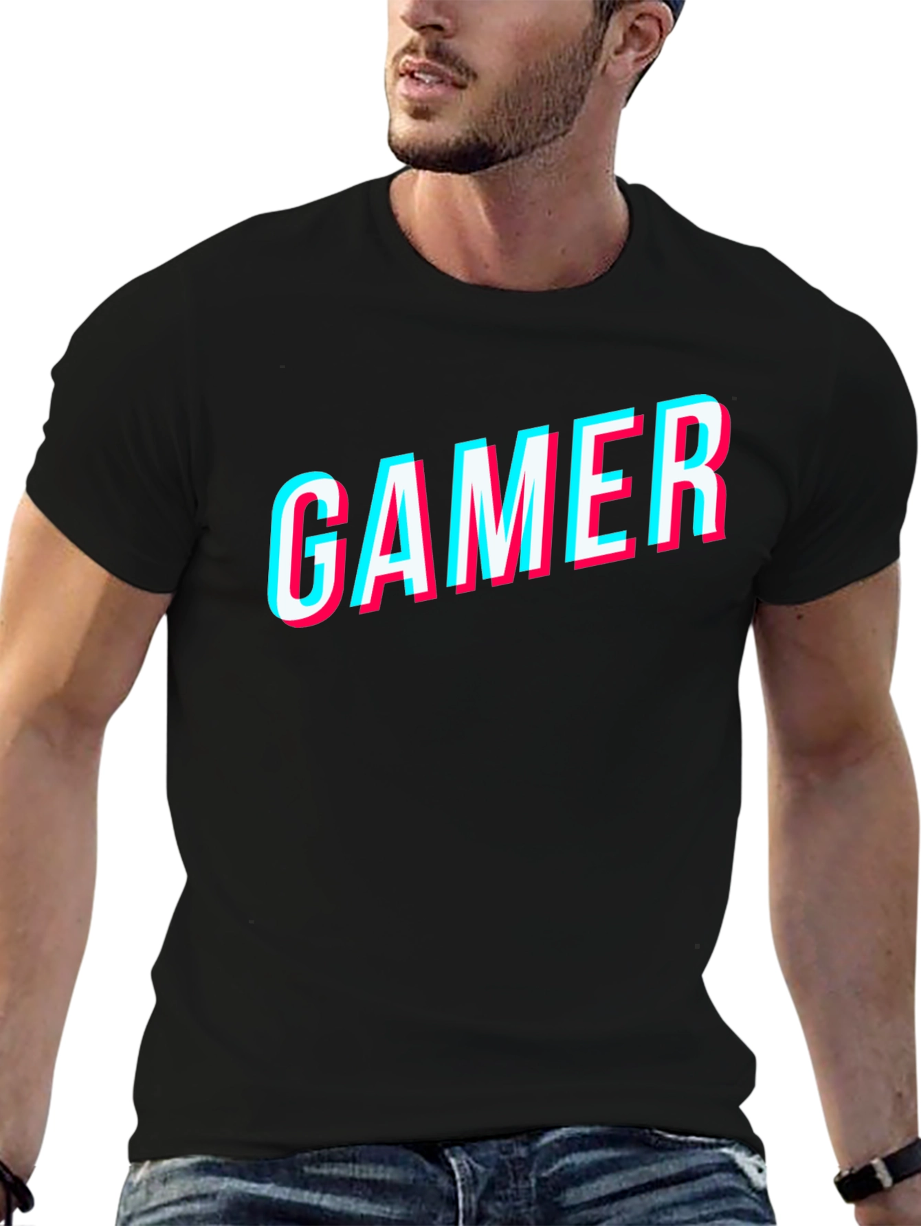 Gamer Glitch Style Black T-Shirt