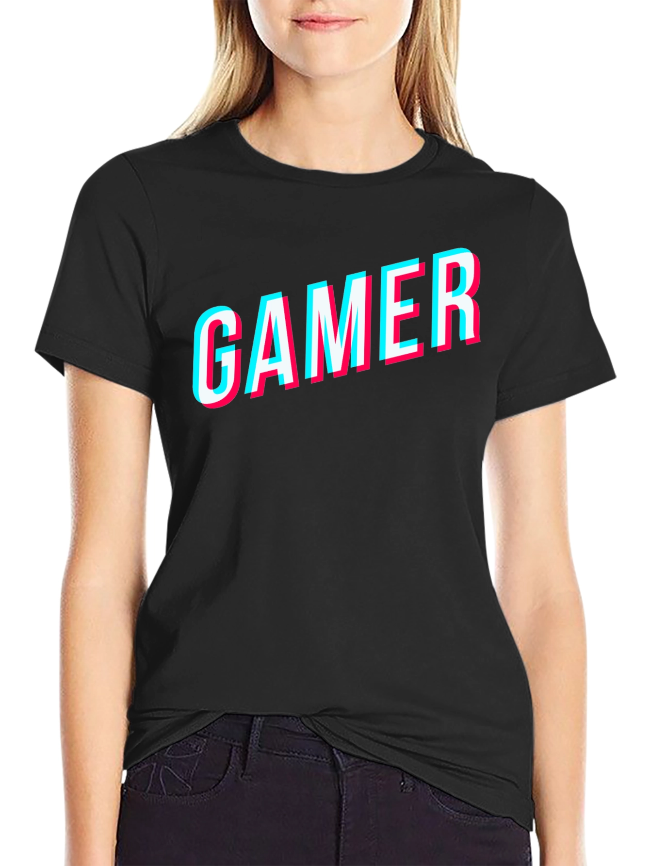 Gamer Glitch Style Black T-Shirt