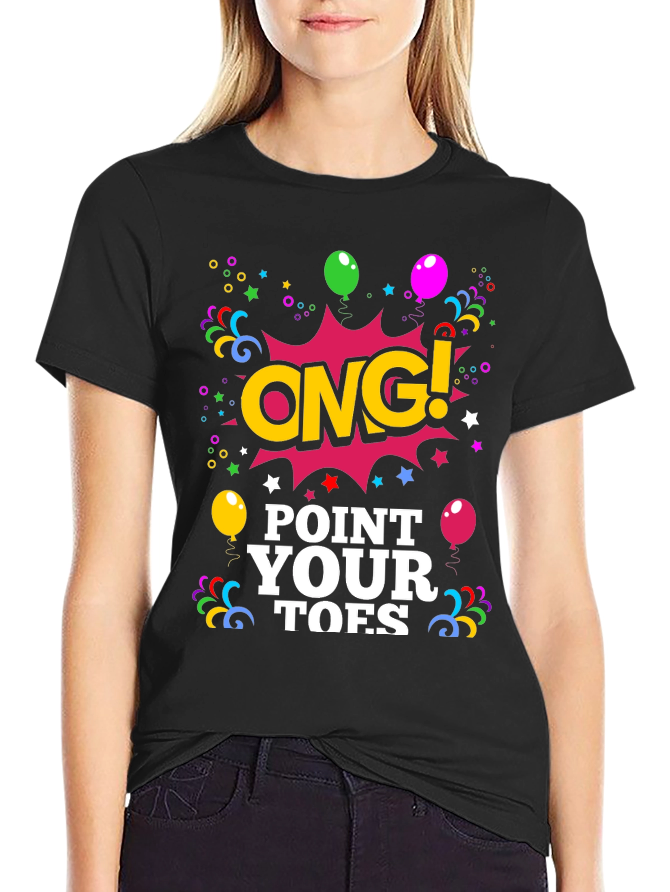 ONG! Point Your Toes Black Graphic Tee