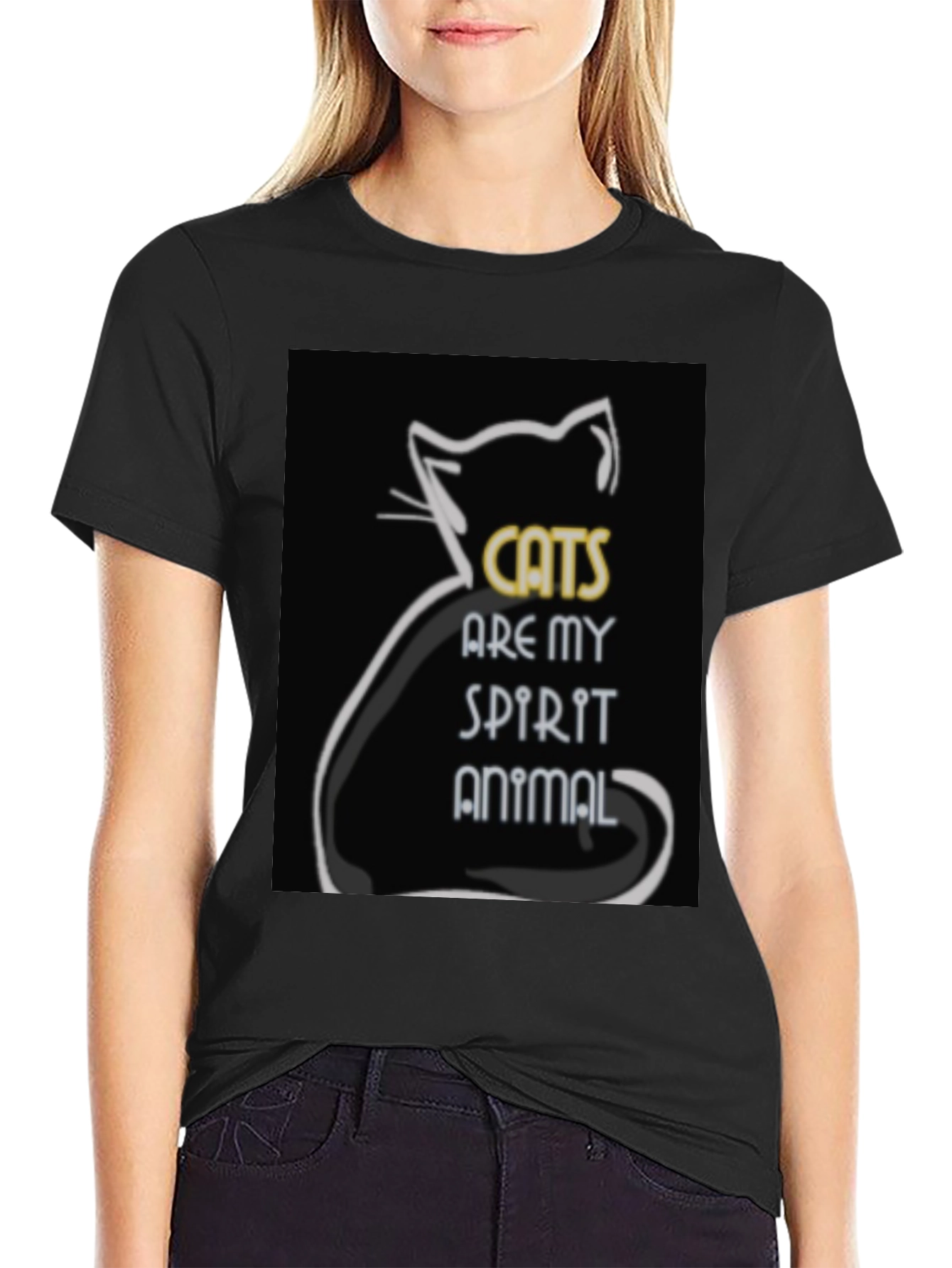 Cats are My Spirit Animal Black Graphic Tee