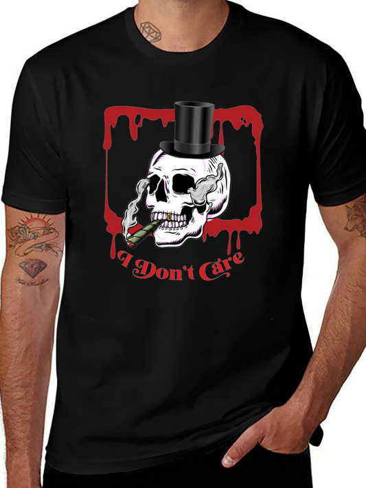Skull Top Hat T-Shirt - I Dont Care Graphic Tee