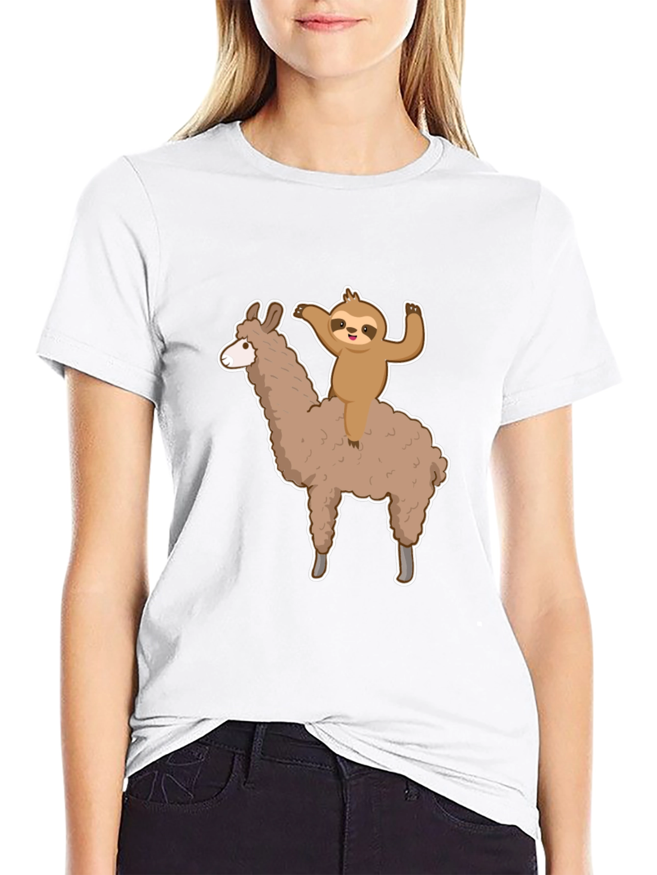 Sloth Riding Llama Graphic Tee - Mens Black T-Shirt
