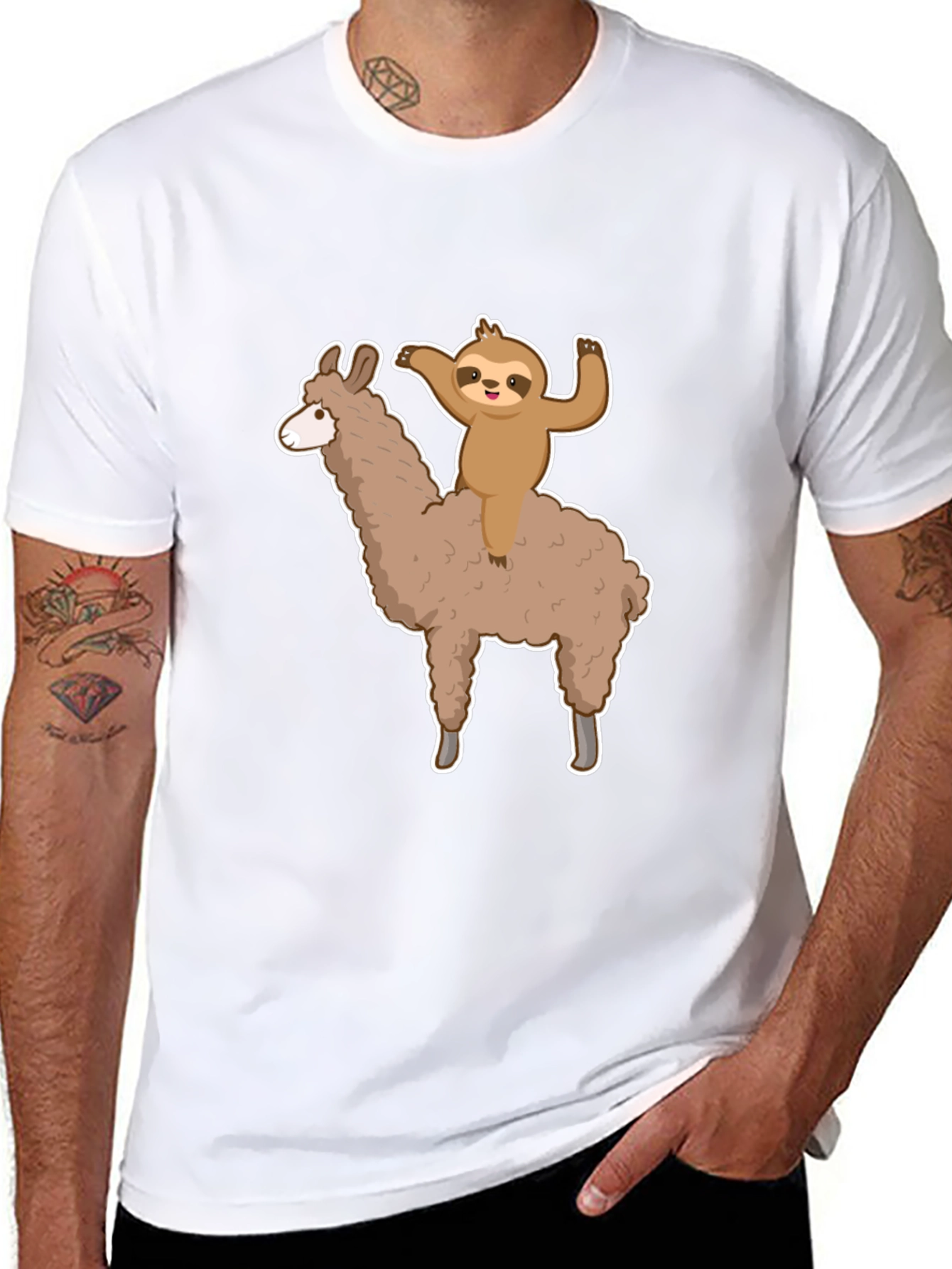 Sloth Riding Llama Graphic Tee - Mens Black T-Shirt