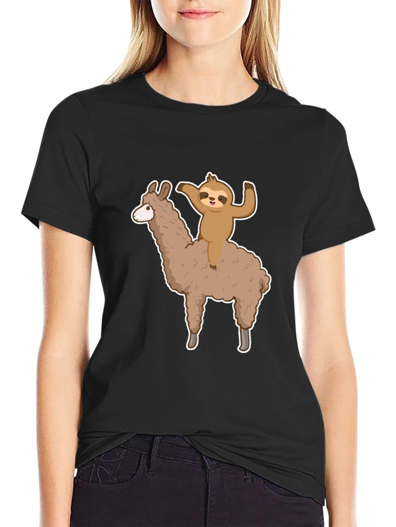Sloth Riding Llama Graphic Tee - Mens Black T-Shirt