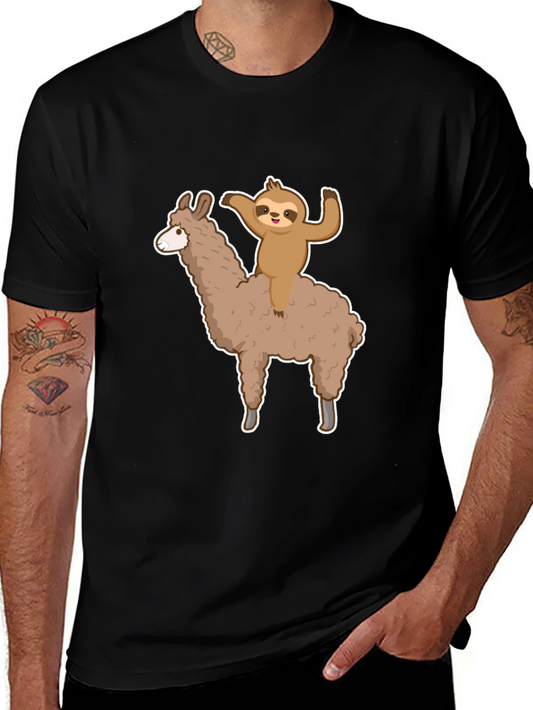 Sloth Riding Llama Graphic Tee - Mens Black T-Shirt