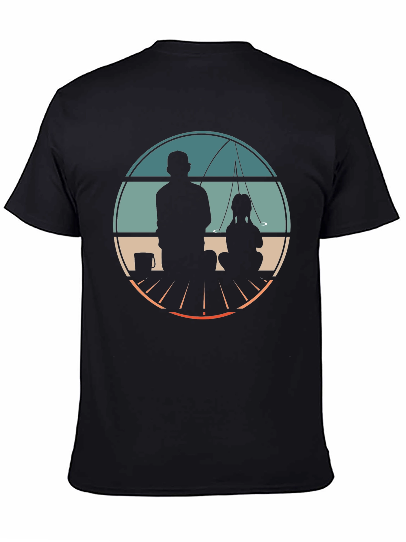 Father & Daughter Fishing Graphic Tee - Black Cotton