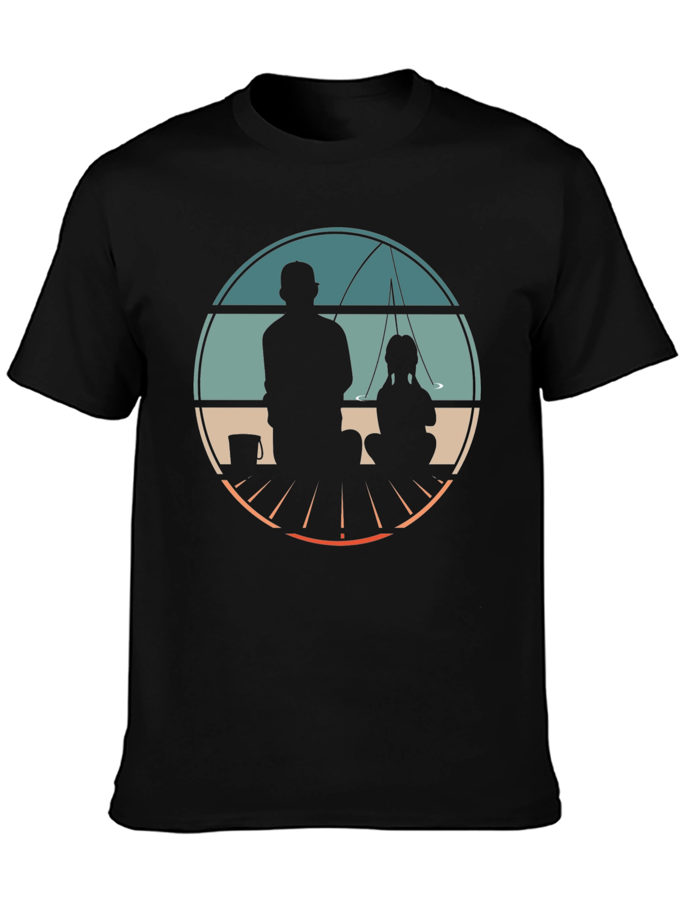 Father & Daughter Fishing Graphic Tee - Black Cotton