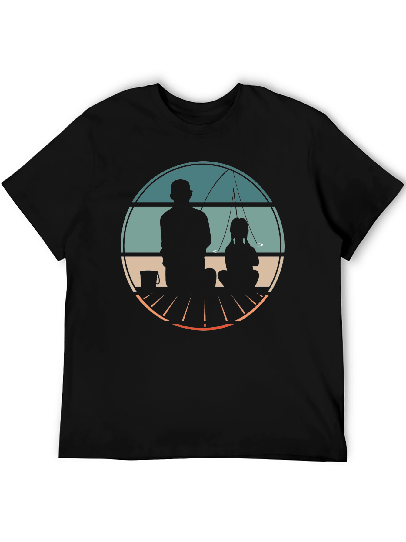 Father & Daughter Fishing Graphic Tee - Black Cotton