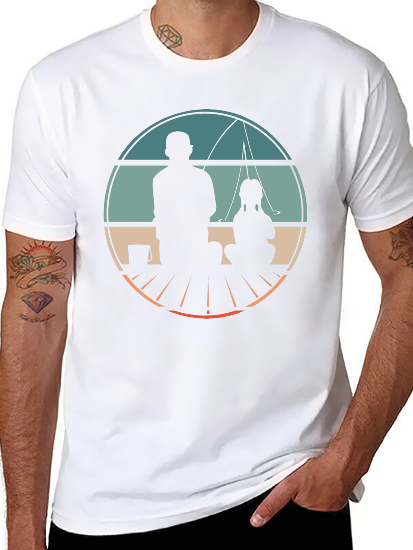 Father & Daughter Fishing Graphic Tee - Black Cotton