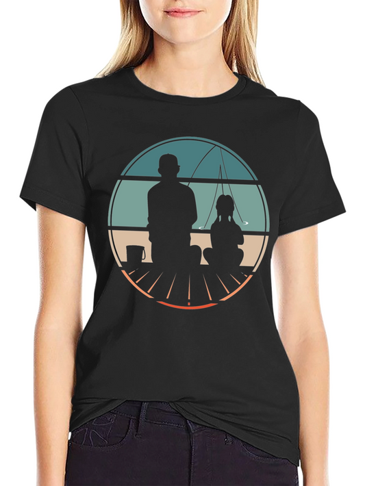 Father & Daughter Fishing Graphic Tee - Black Cotton