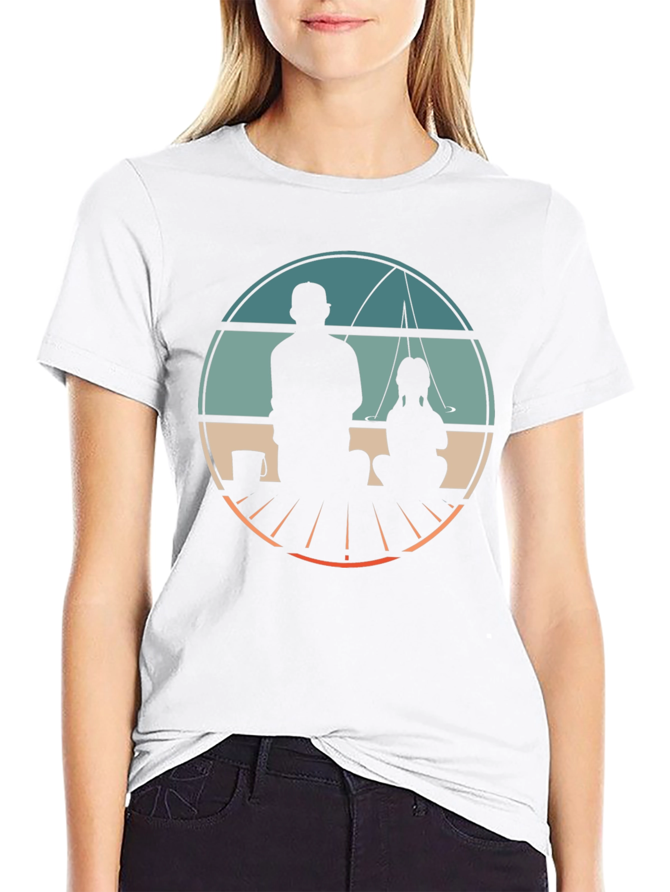 Father & Daughter Fishing Graphic Tee - Black Cotton