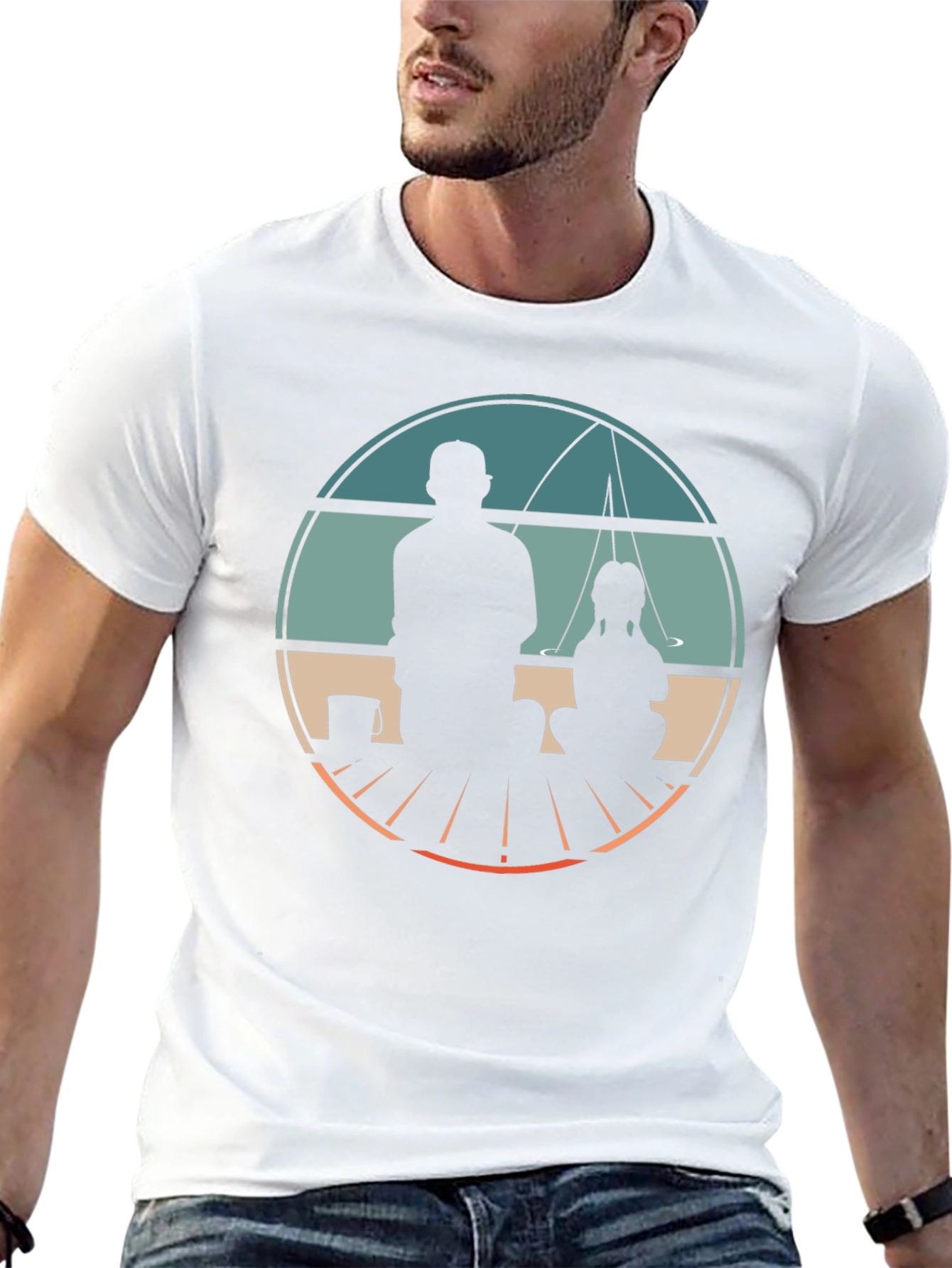 Father & Daughter Fishing Graphic Tee - Black Cotton