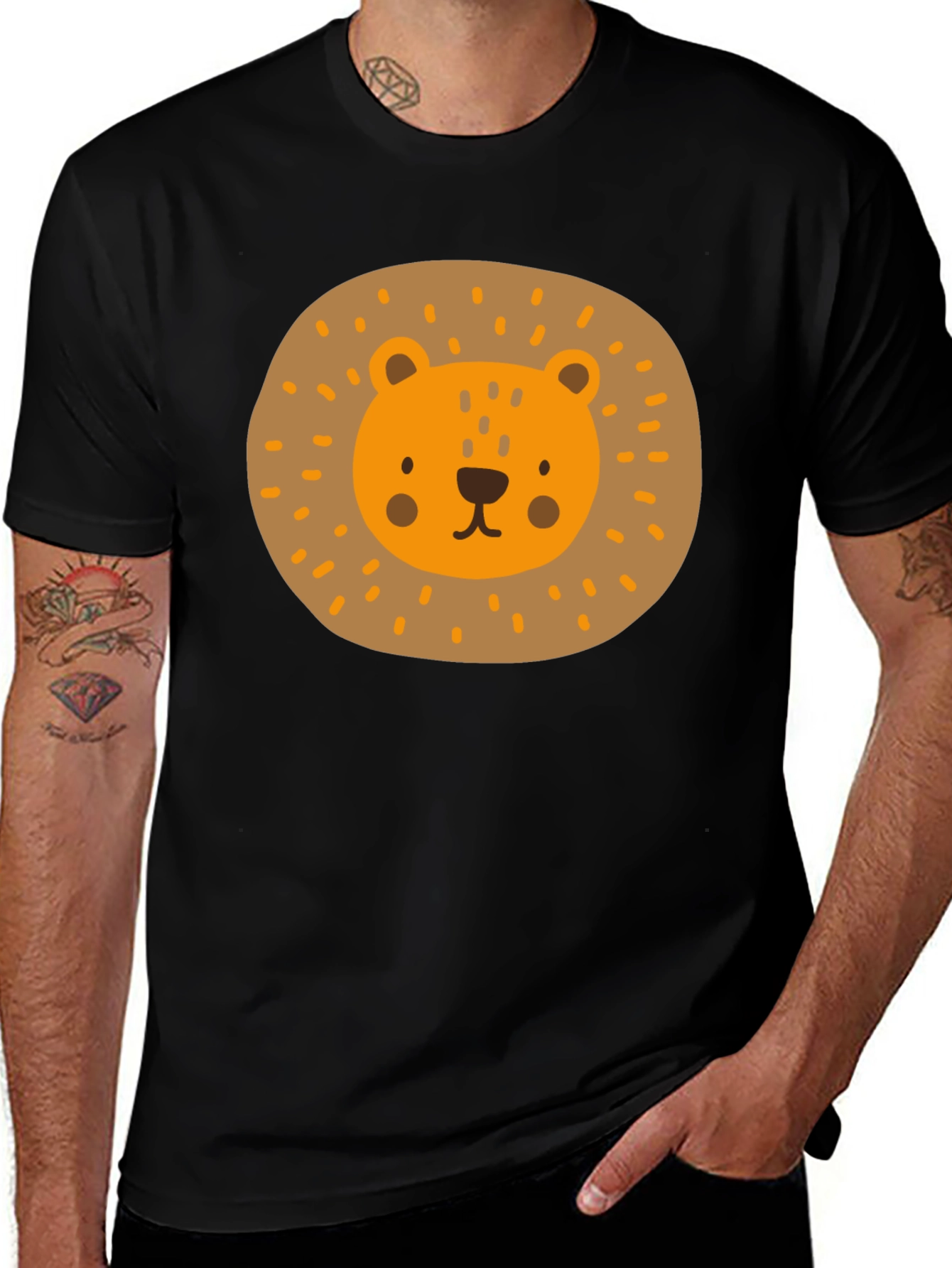 Cute Lion Graphic Tee - Mens Black T-Shirt