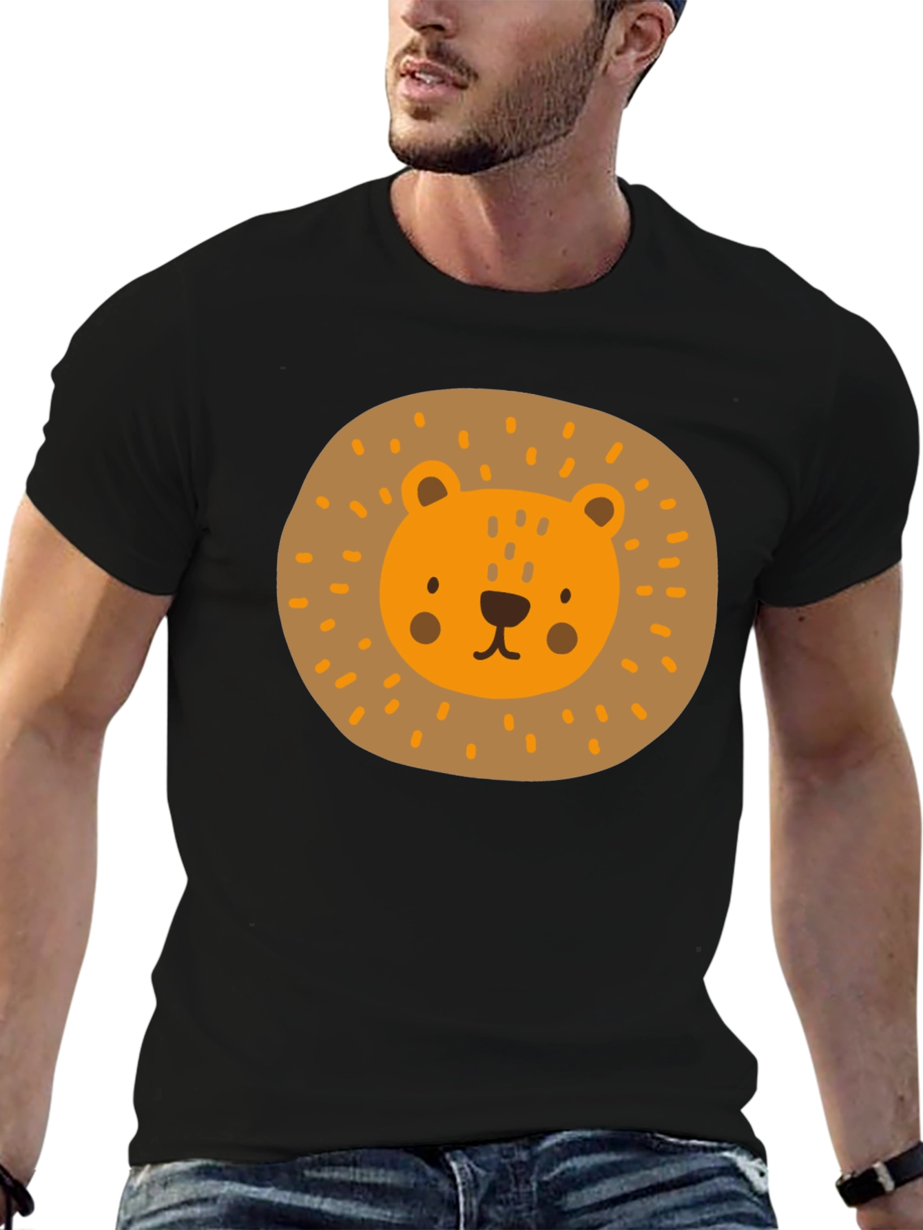 Cute Lion Graphic Tee - Mens Black T-Shirt