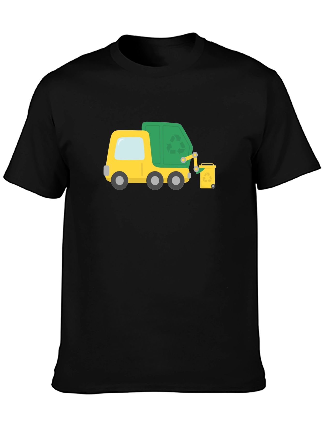 Garbage Truck Cartoon Black T-Shirt