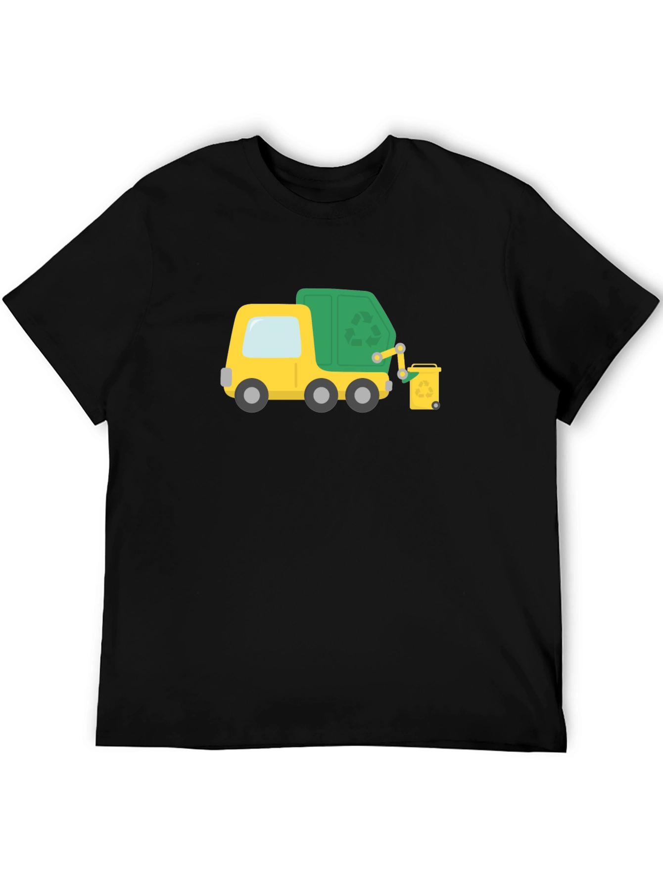 Garbage Truck Cartoon Black T-Shirt