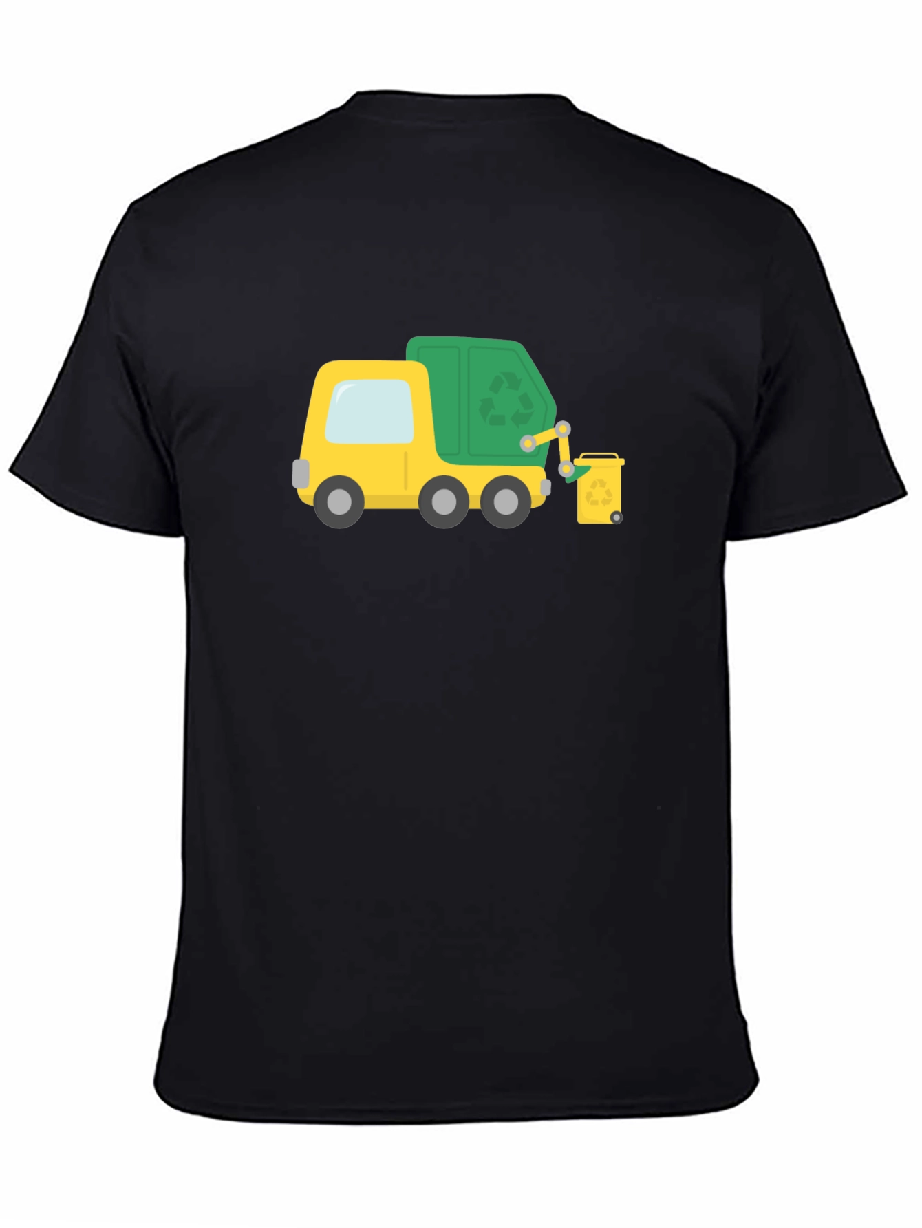 Garbage Truck Cartoon Black T-Shirt