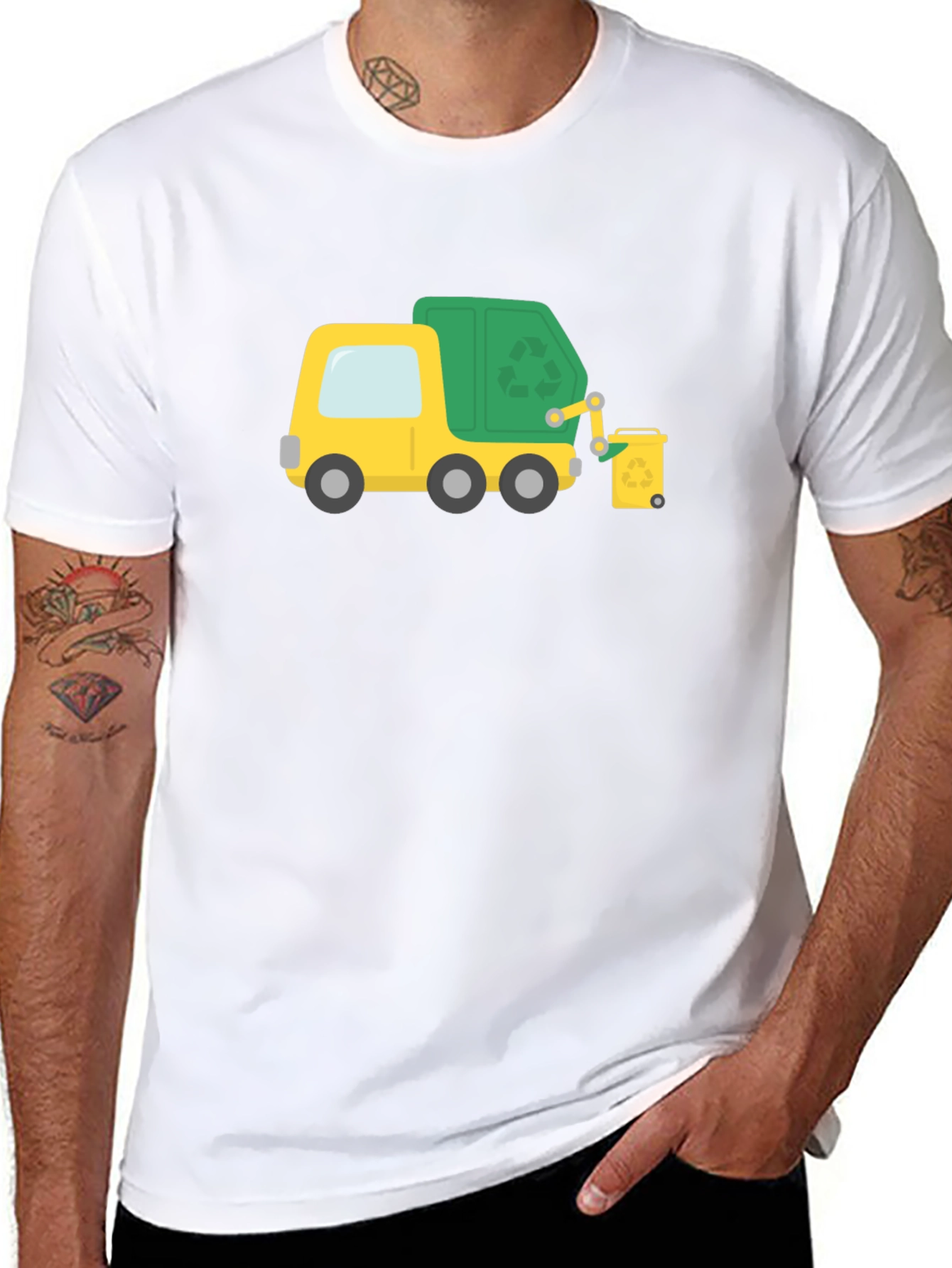 Garbage Truck Cartoon Black T-Shirt