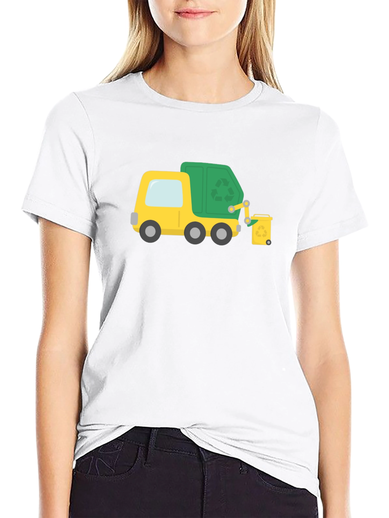 Garbage Truck Cartoon Black T-Shirt