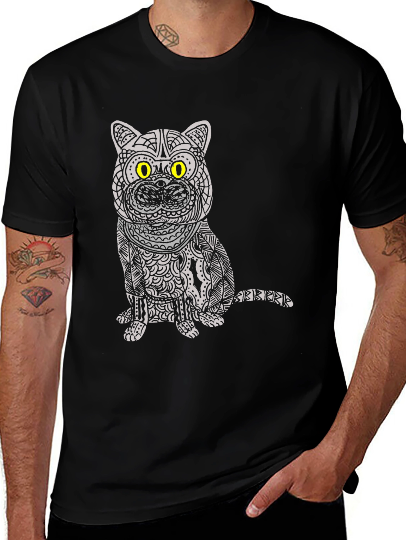 Cat Graphic Tee - Unique Patterned Design