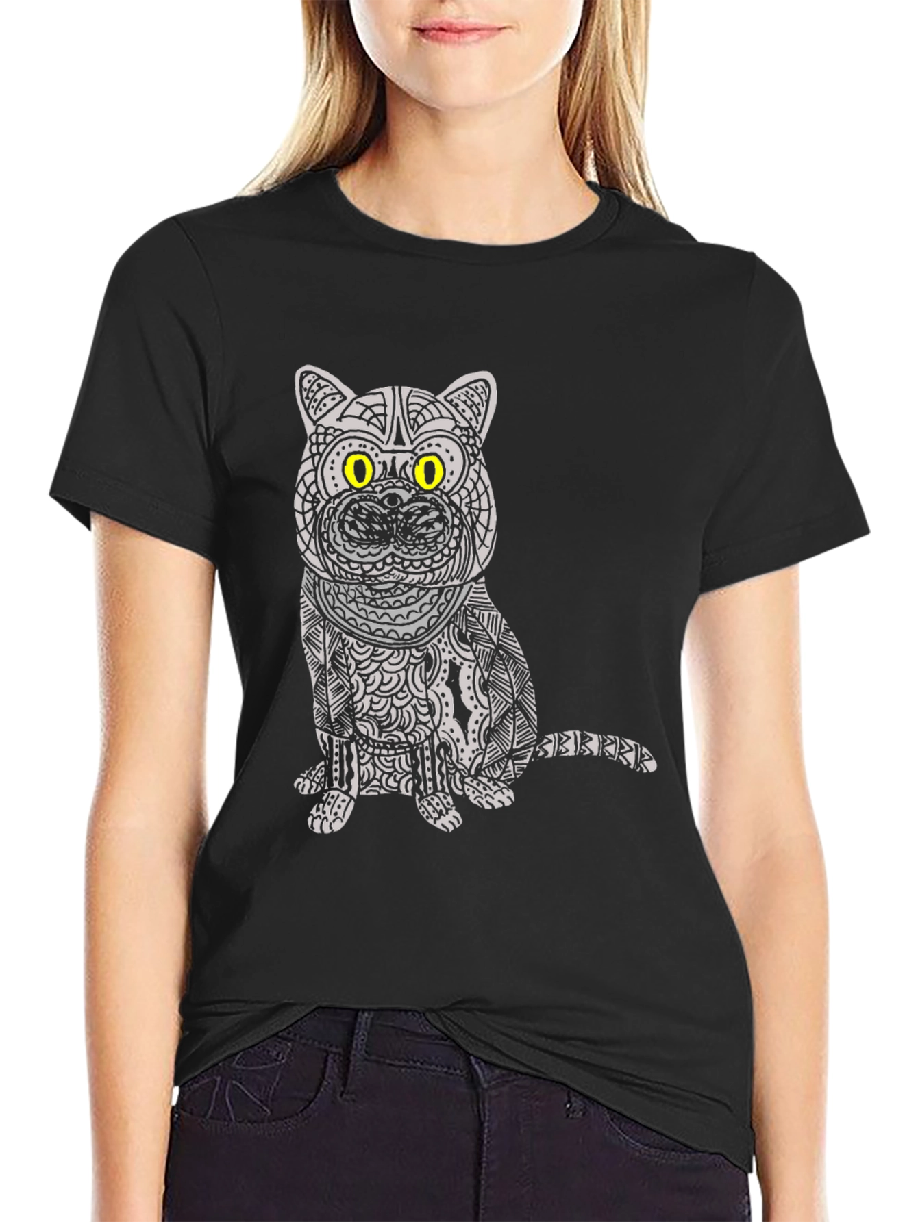 Cat Graphic Tee - Unique Patterned Design