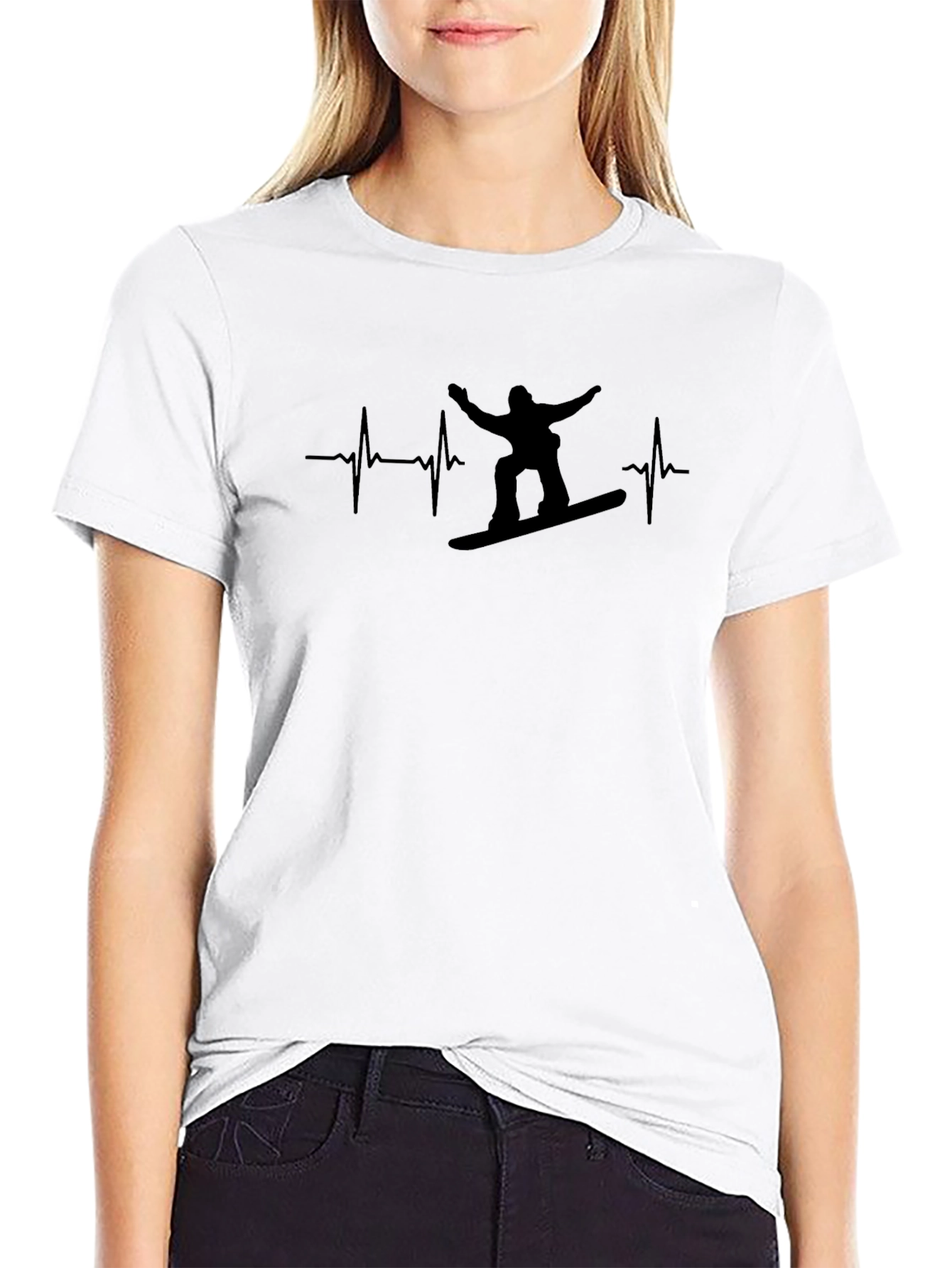 Mens Black Snowboard Heartbeat Graphic Tee