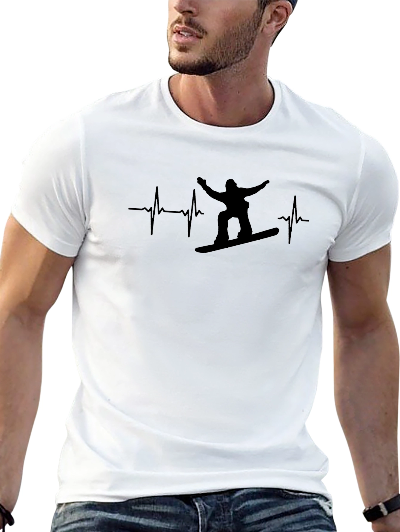 Mens Black Snowboard Heartbeat Graphic Tee