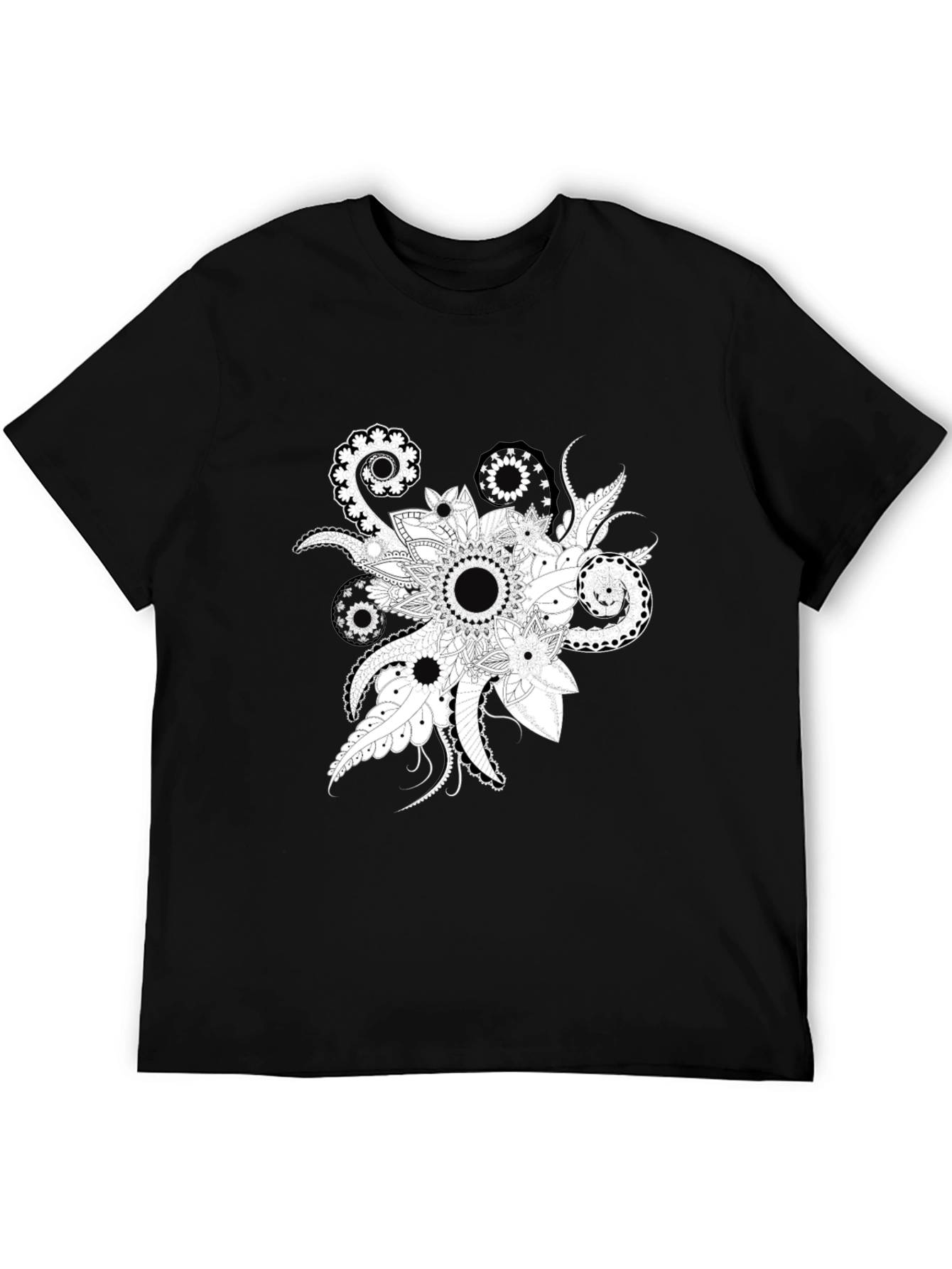 Black Tee with Floral Mandala Design