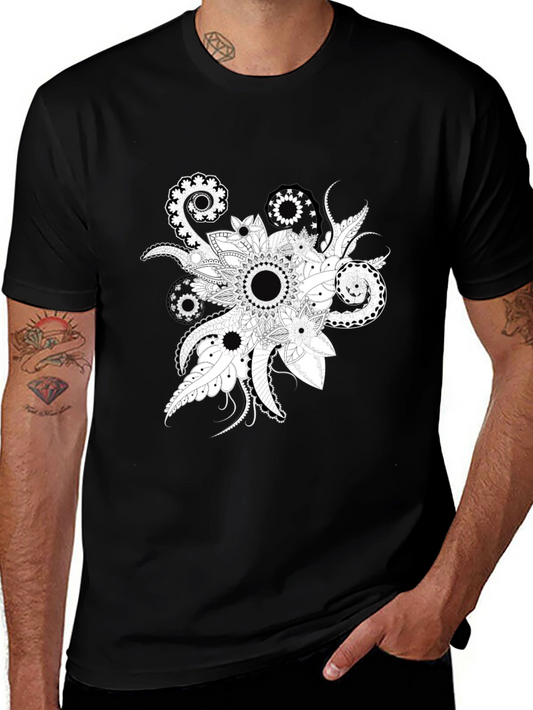 Black Tee with Floral Mandala Design