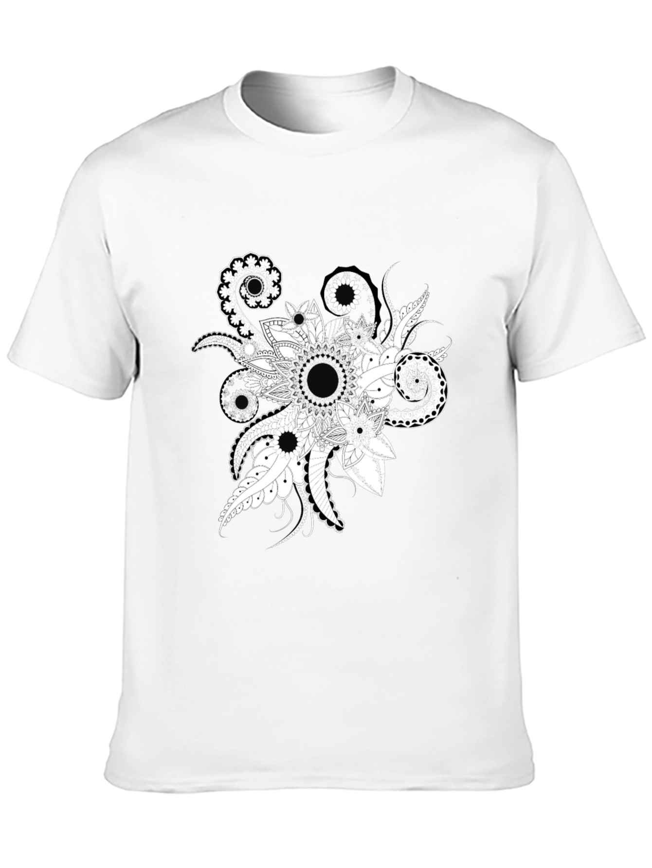 Black Tee with Floral Mandala Design