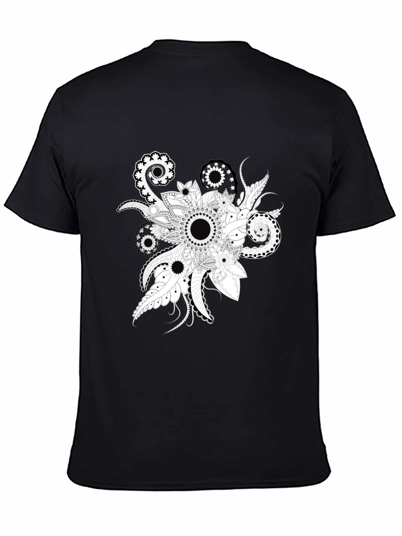 Black Tee with Floral Mandala Design