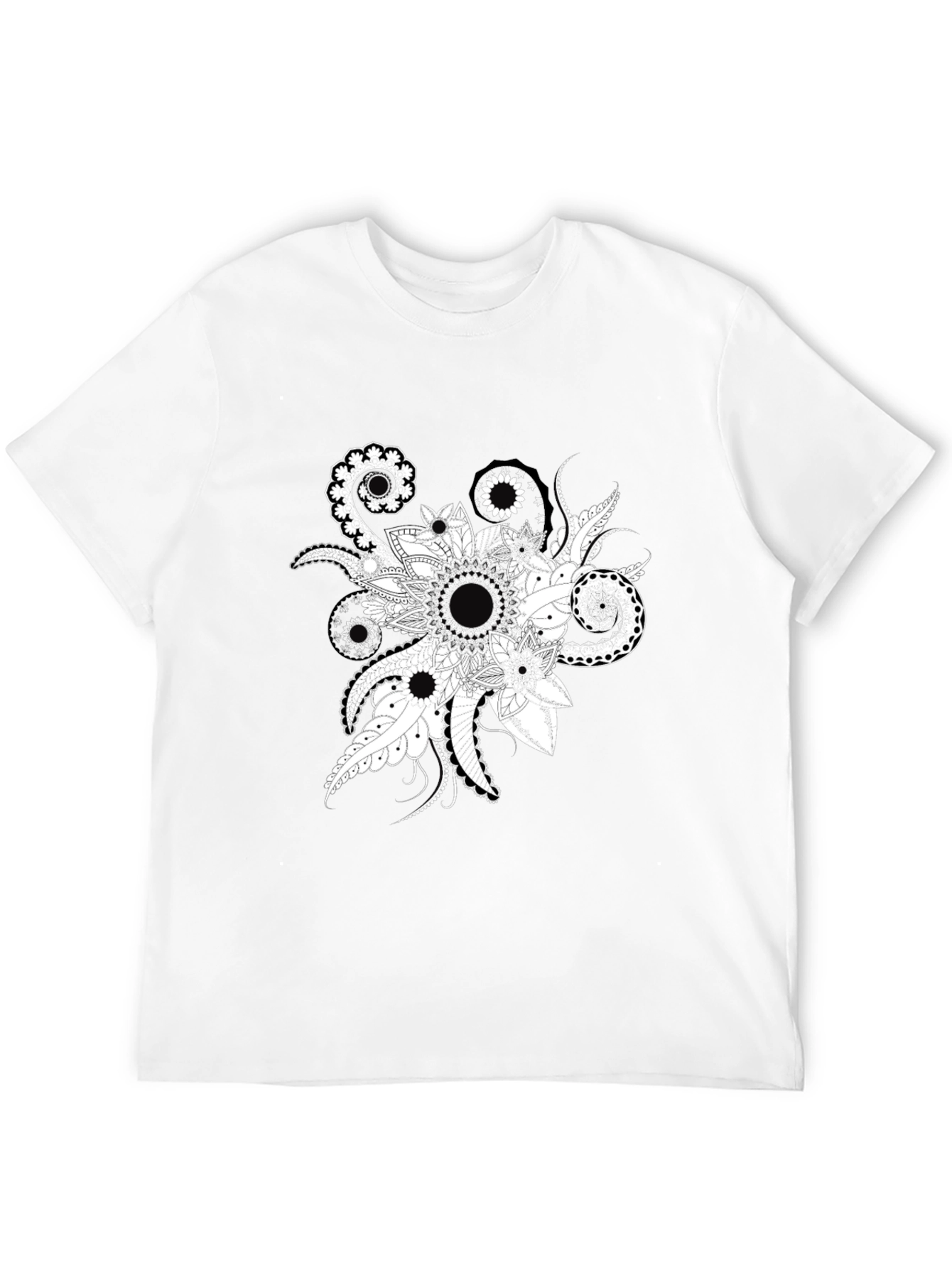 Black Tee with Floral Mandala Design