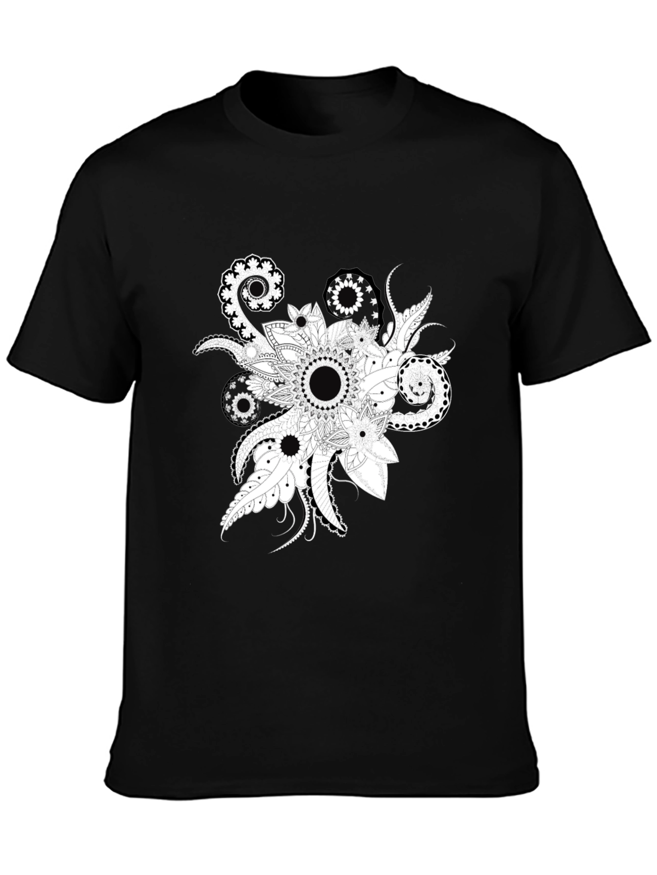 Black Tee with Floral Mandala Design