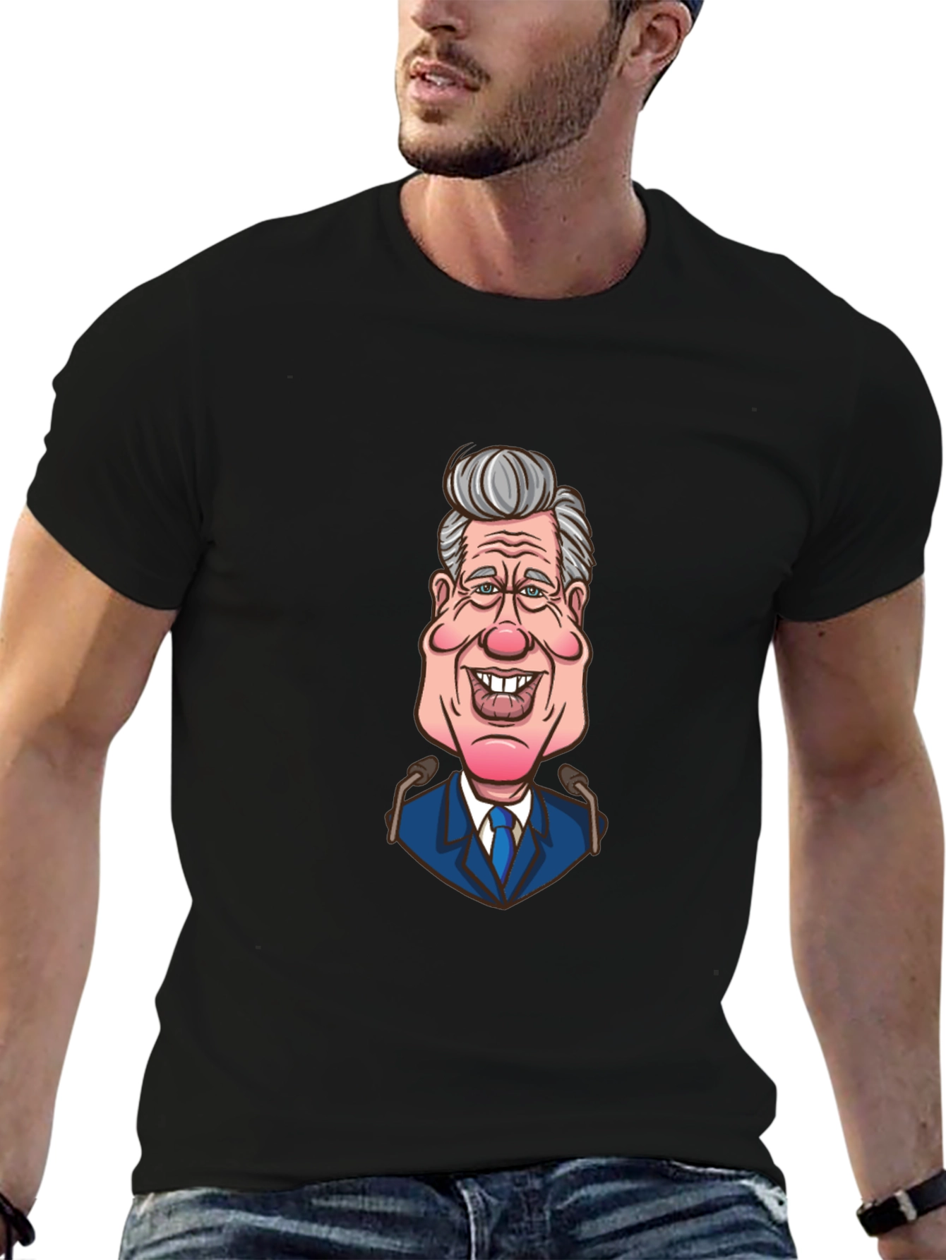 Caricature Graphic Print Black Cotton T-Shirt