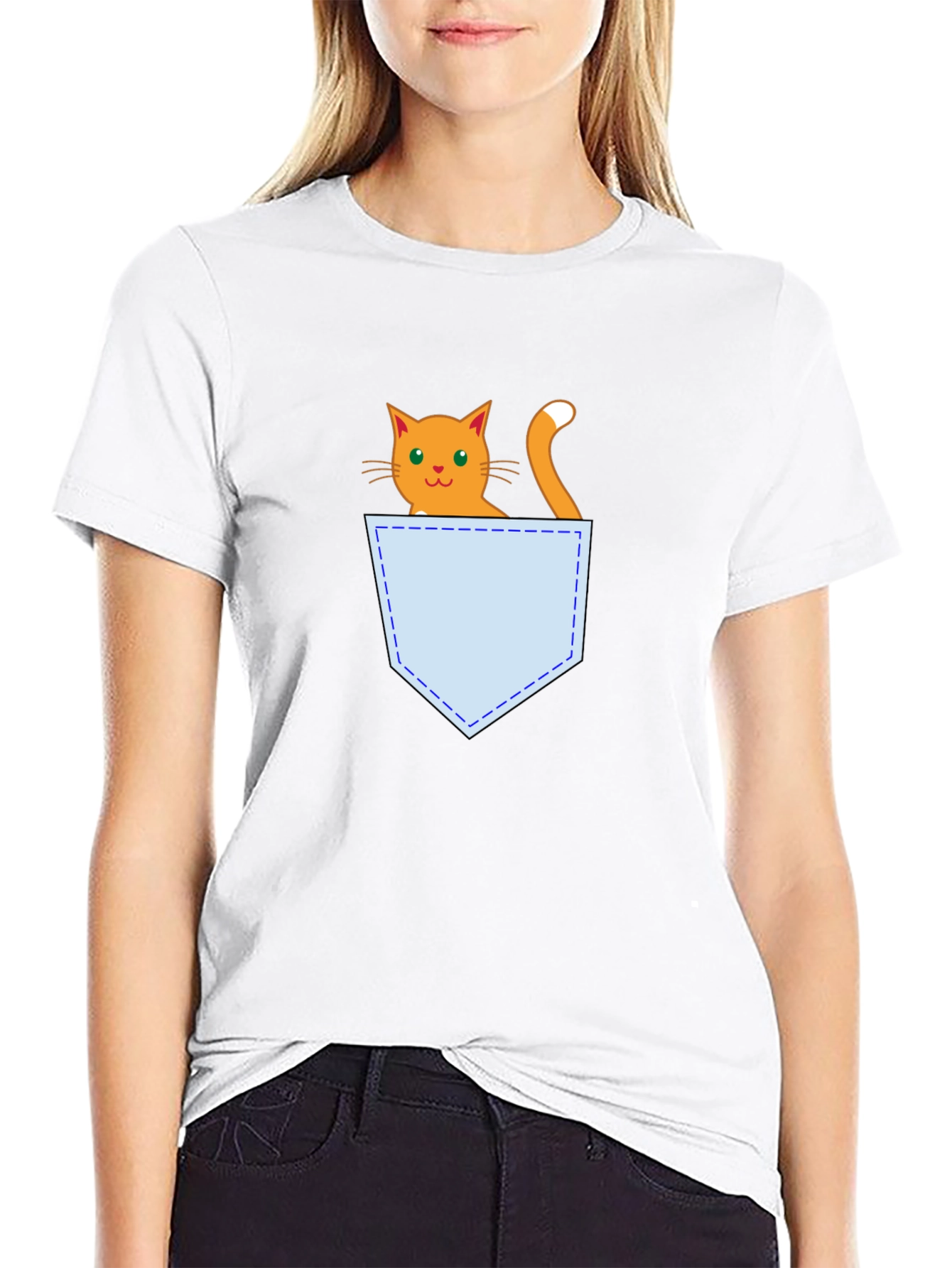 Cute Cat Pocket T-Shirt - Black Graphic Tee