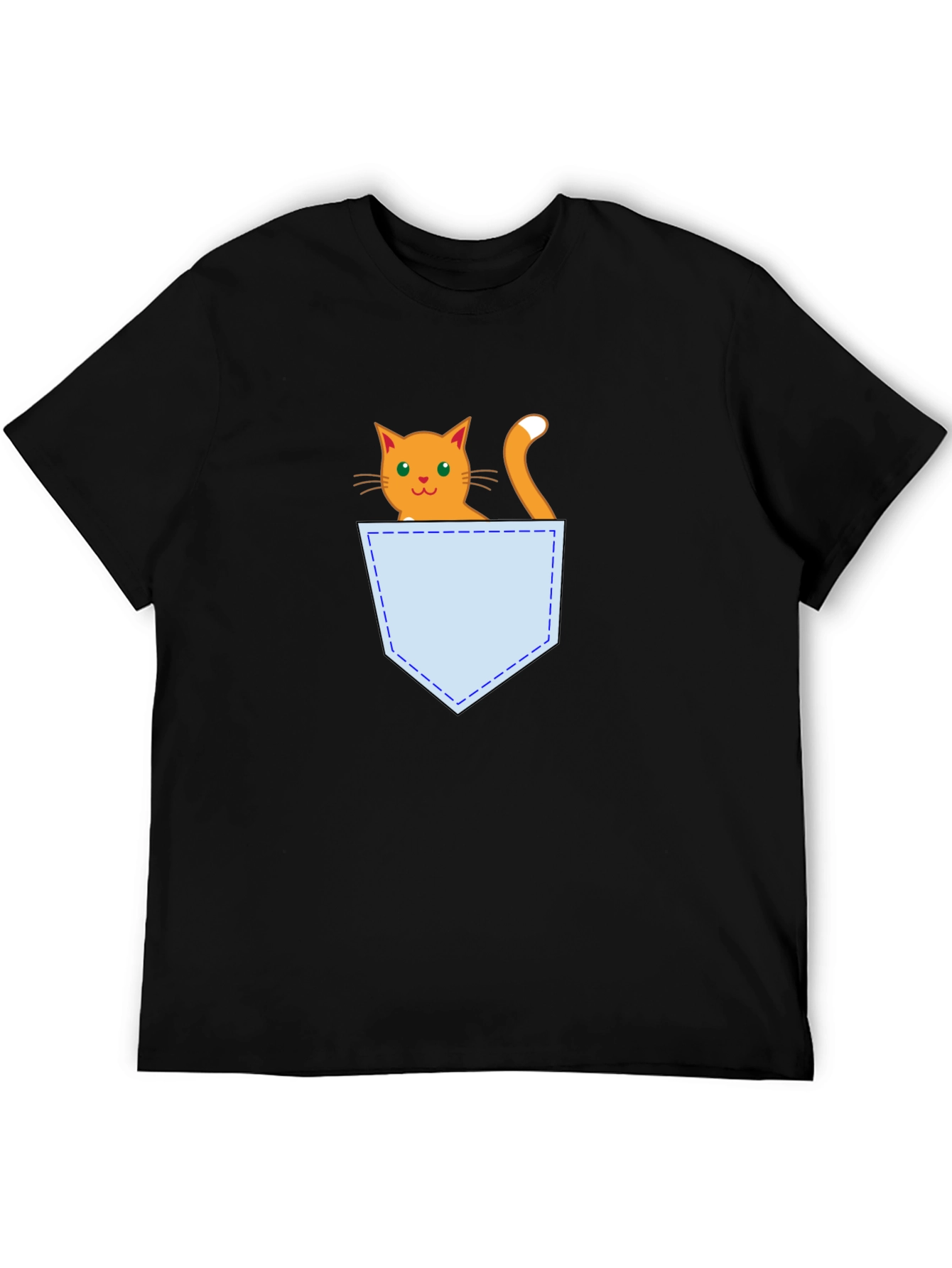 Cute Cat Pocket T-Shirt - Black Graphic Tee