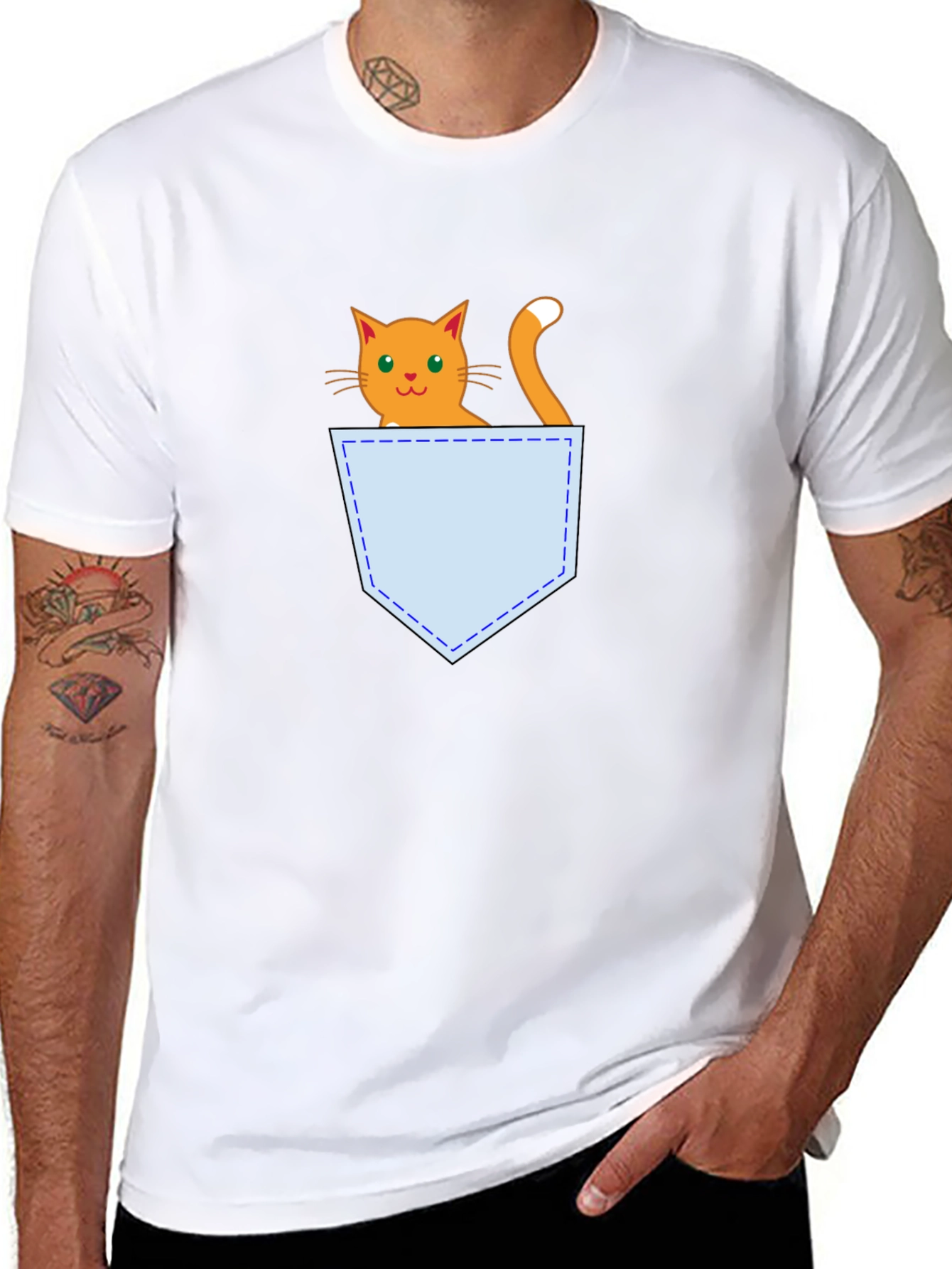 Cute Cat Pocket T-Shirt - Black Graphic Tee