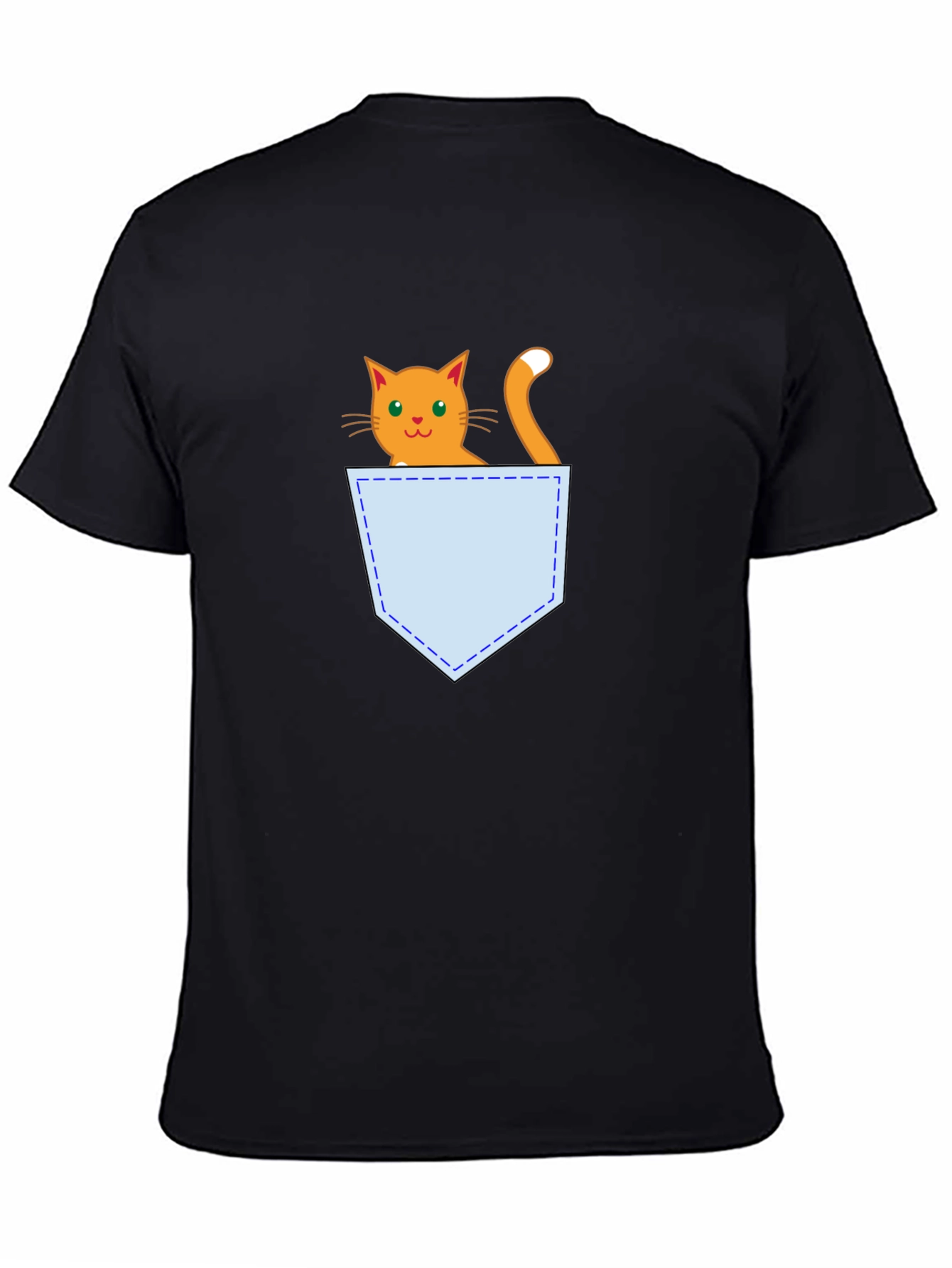 Cute Cat Pocket T-Shirt - Black Graphic Tee