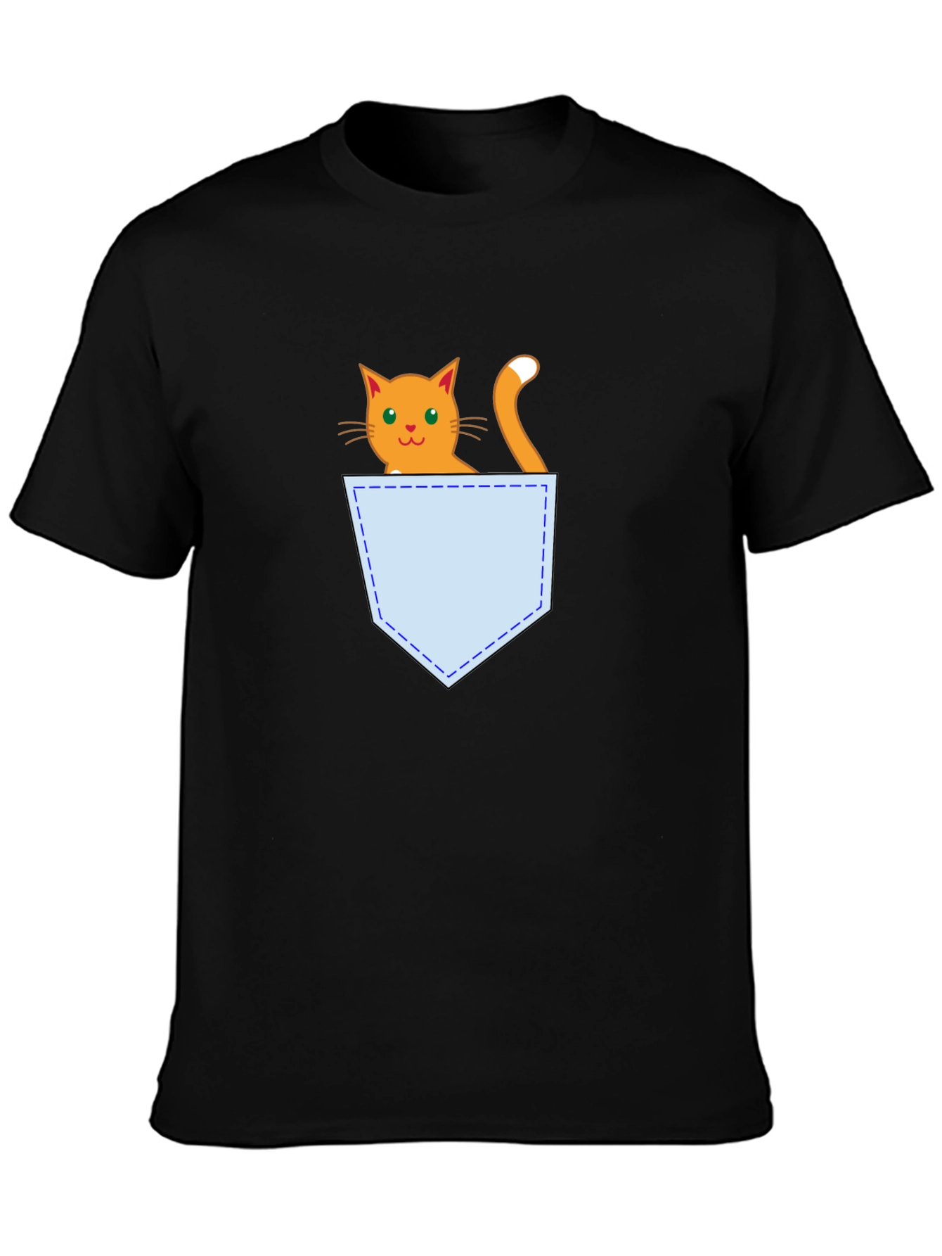 Cute Cat Pocket T-Shirt - Black Graphic Tee